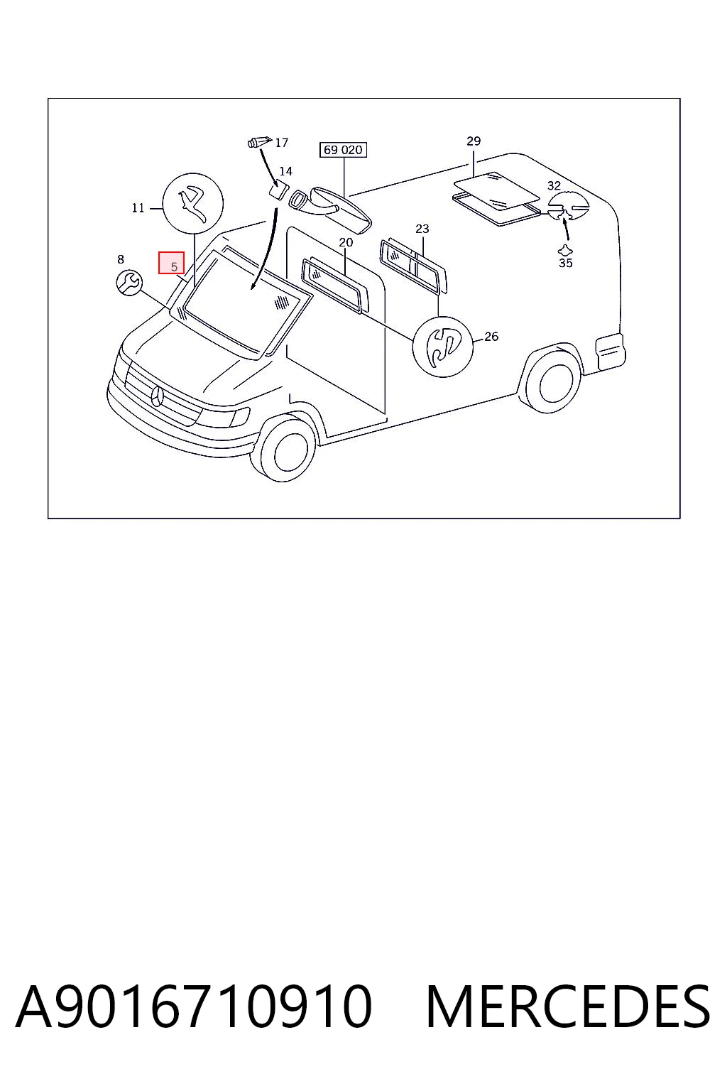 Parabrisas delantero  para Mercedes Sprinter I 2-t 901, 902