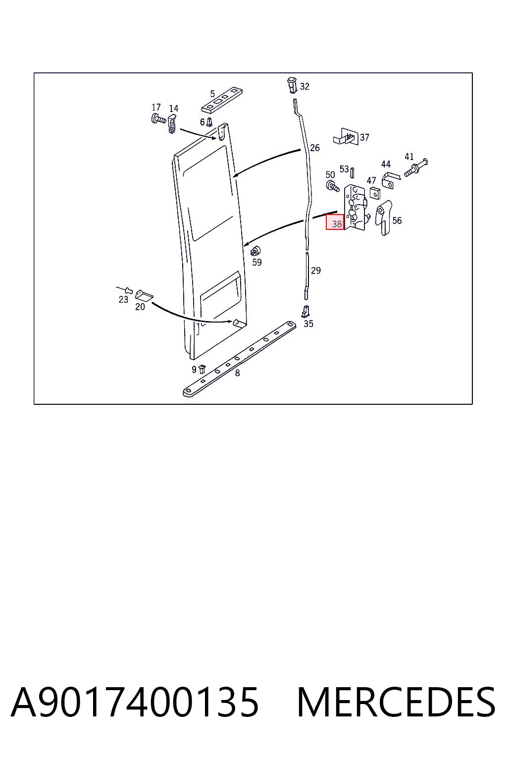 A9017400135 Mercedes Cerradura de puerta trasera izquierda de doble hoja