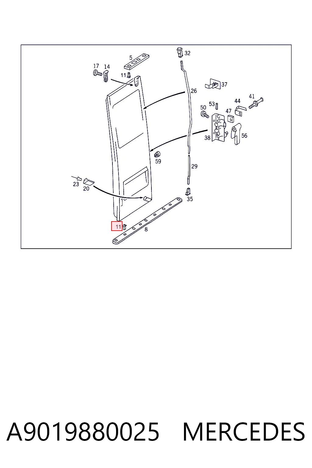 A9019880025 Mercedes Clip de fijación de moldura de puerta