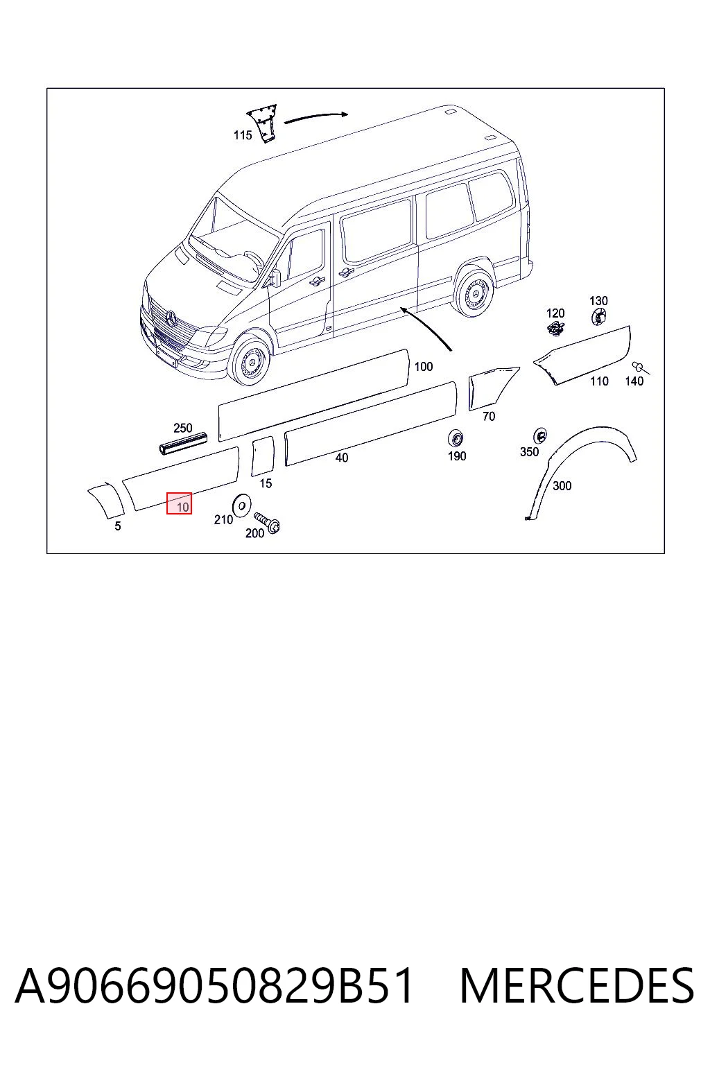 9066905082 Mercedes Moldura inferior de puerta delantera derecha