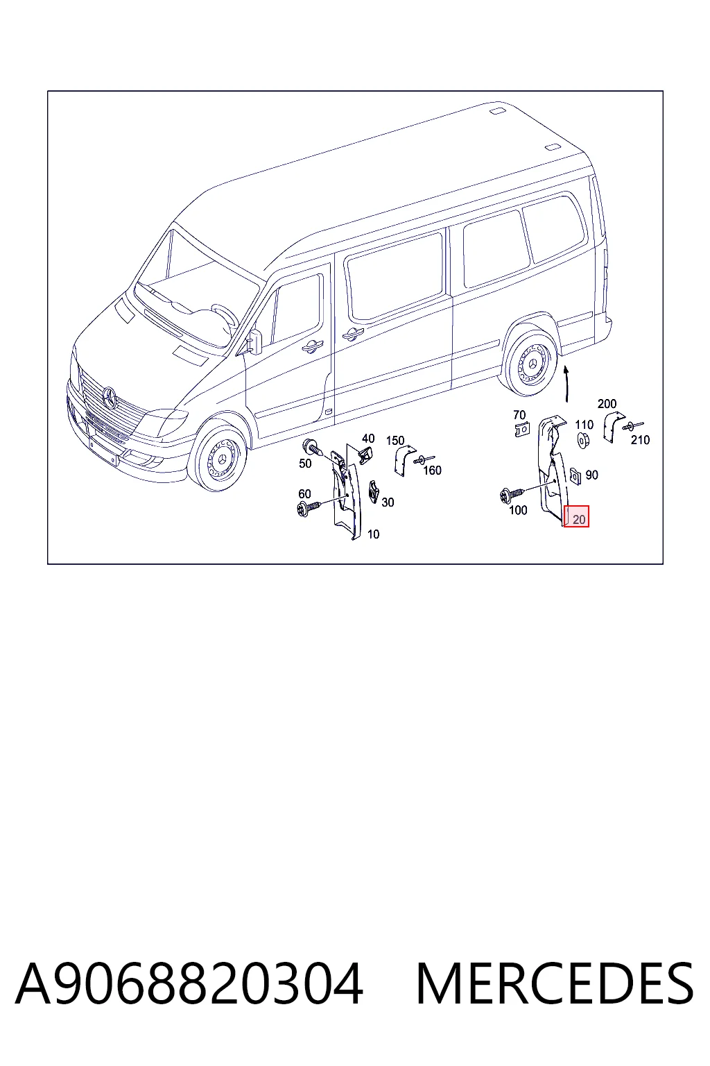 A9068820304 Mercedes Guardabarros trasero derecho