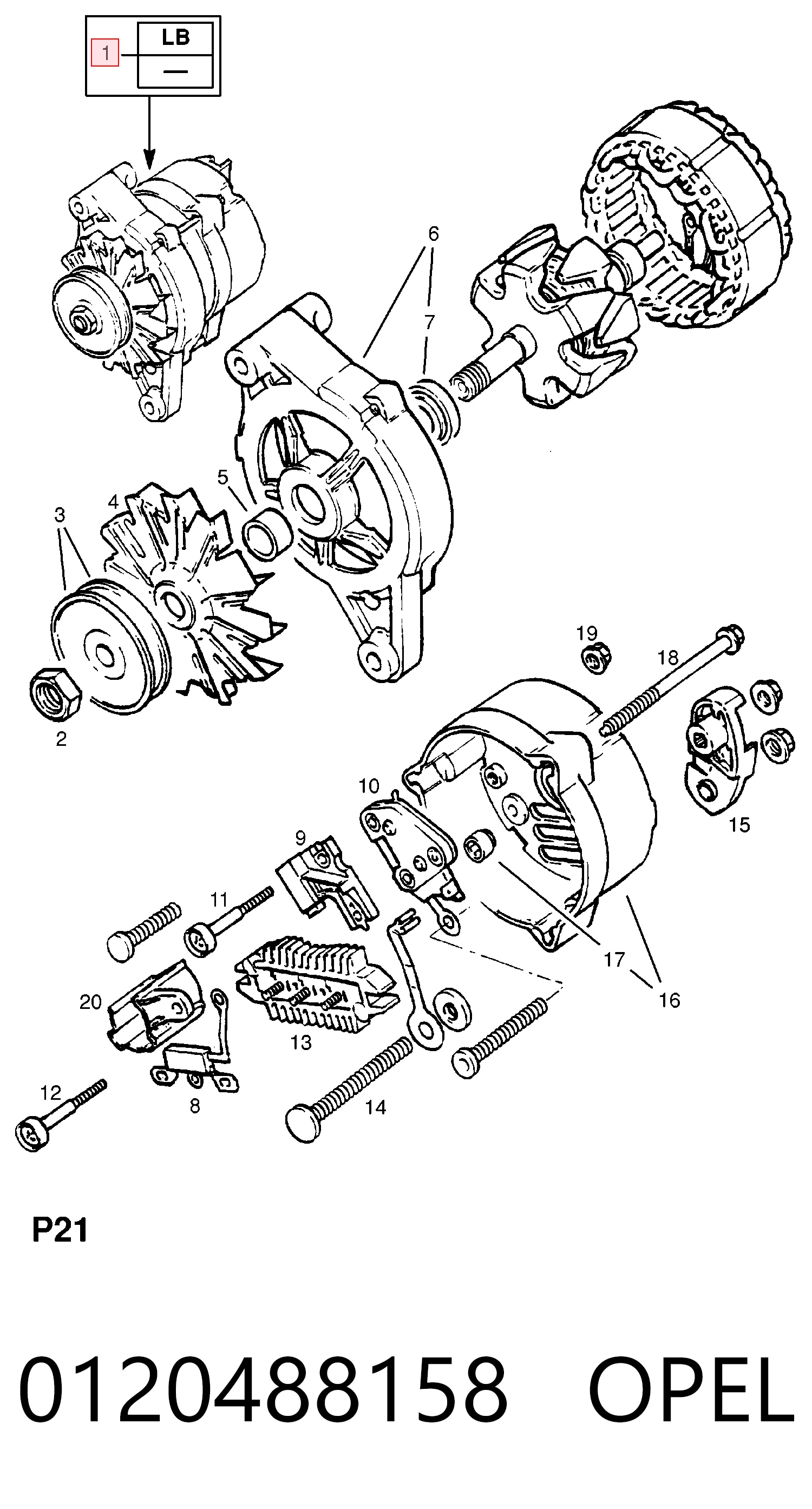 0120488158 Opel Alternador de coche