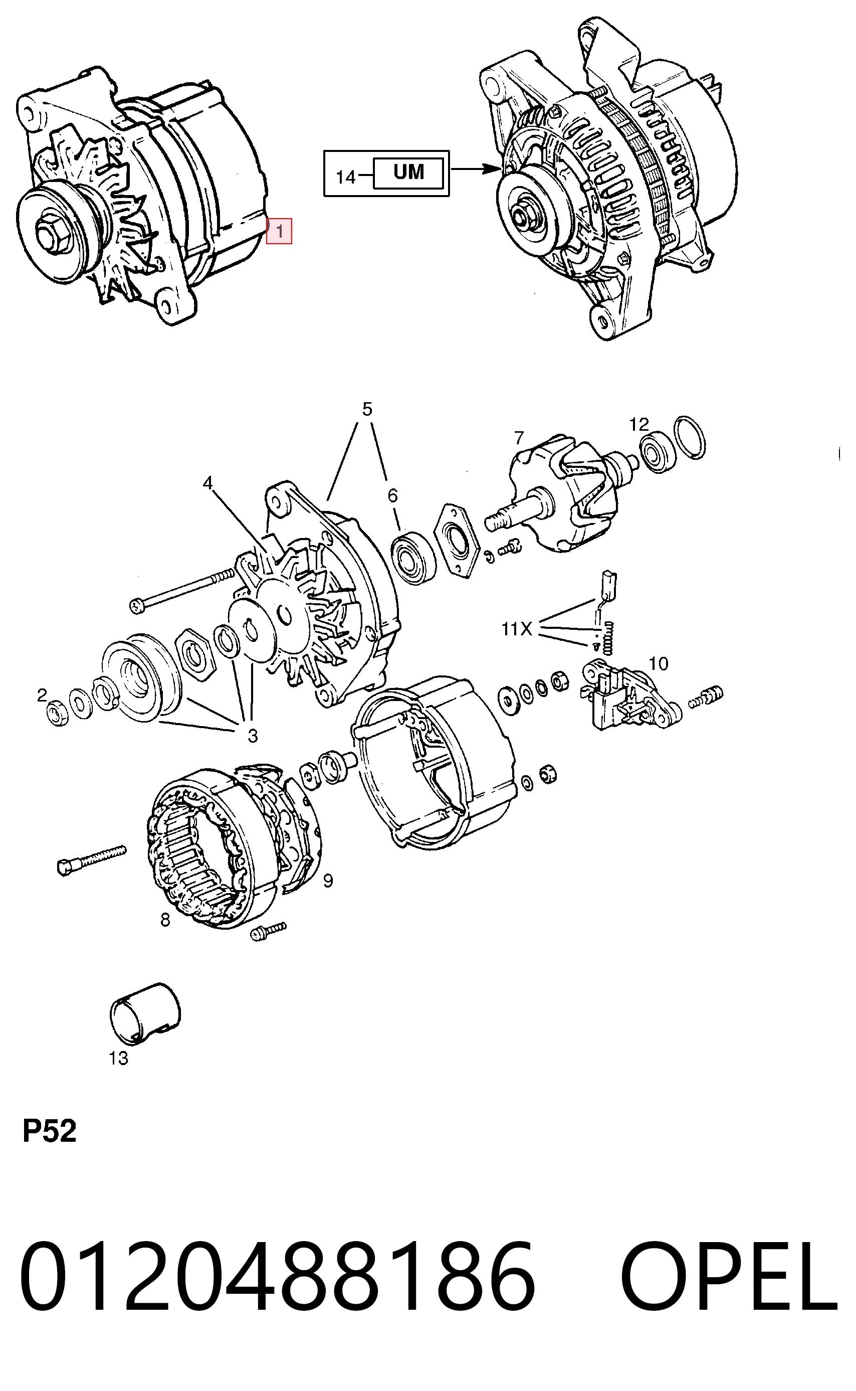 0120488186 Opel Alternador de coche