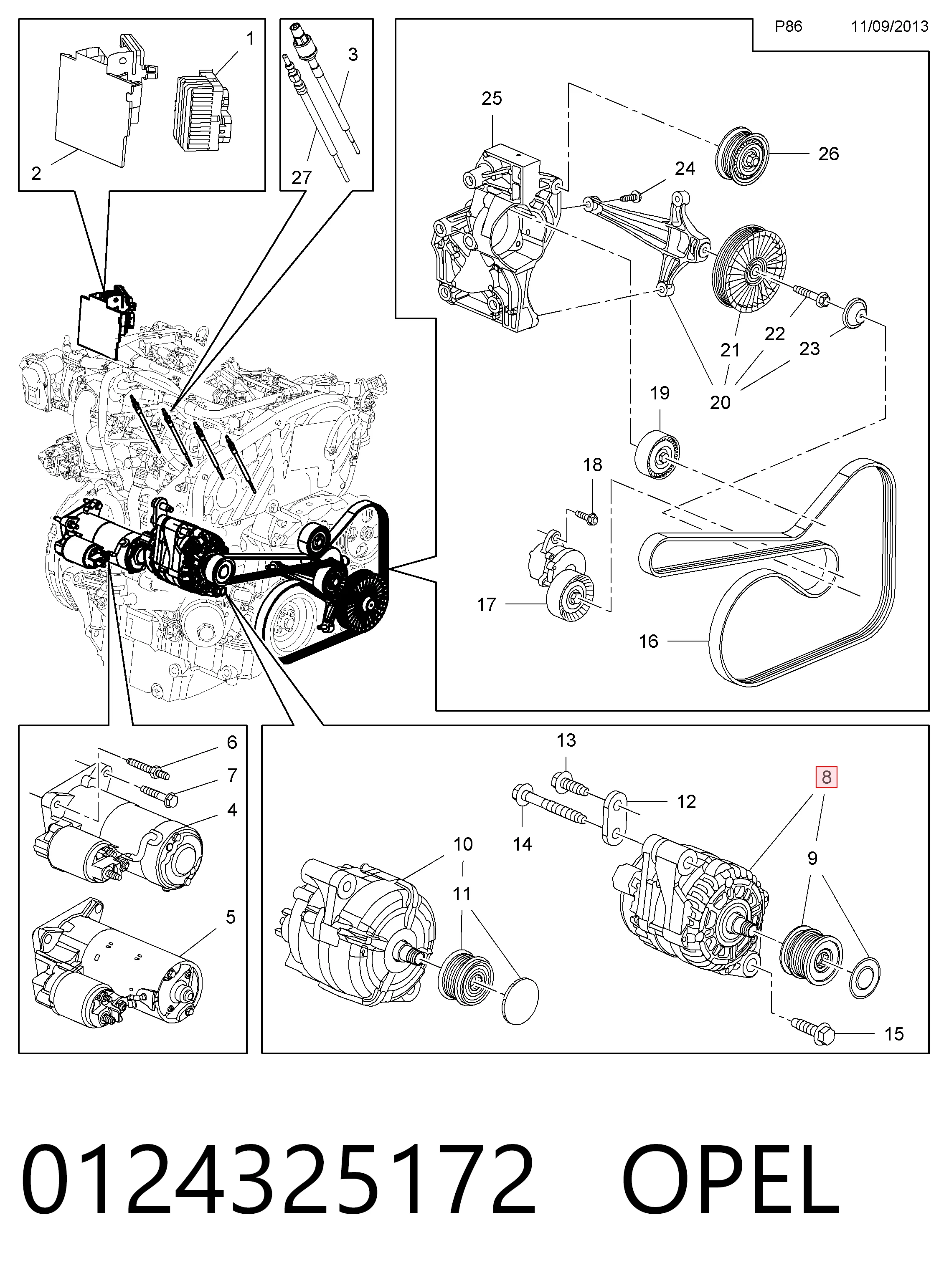 0124325172 Opel Alternador de coche