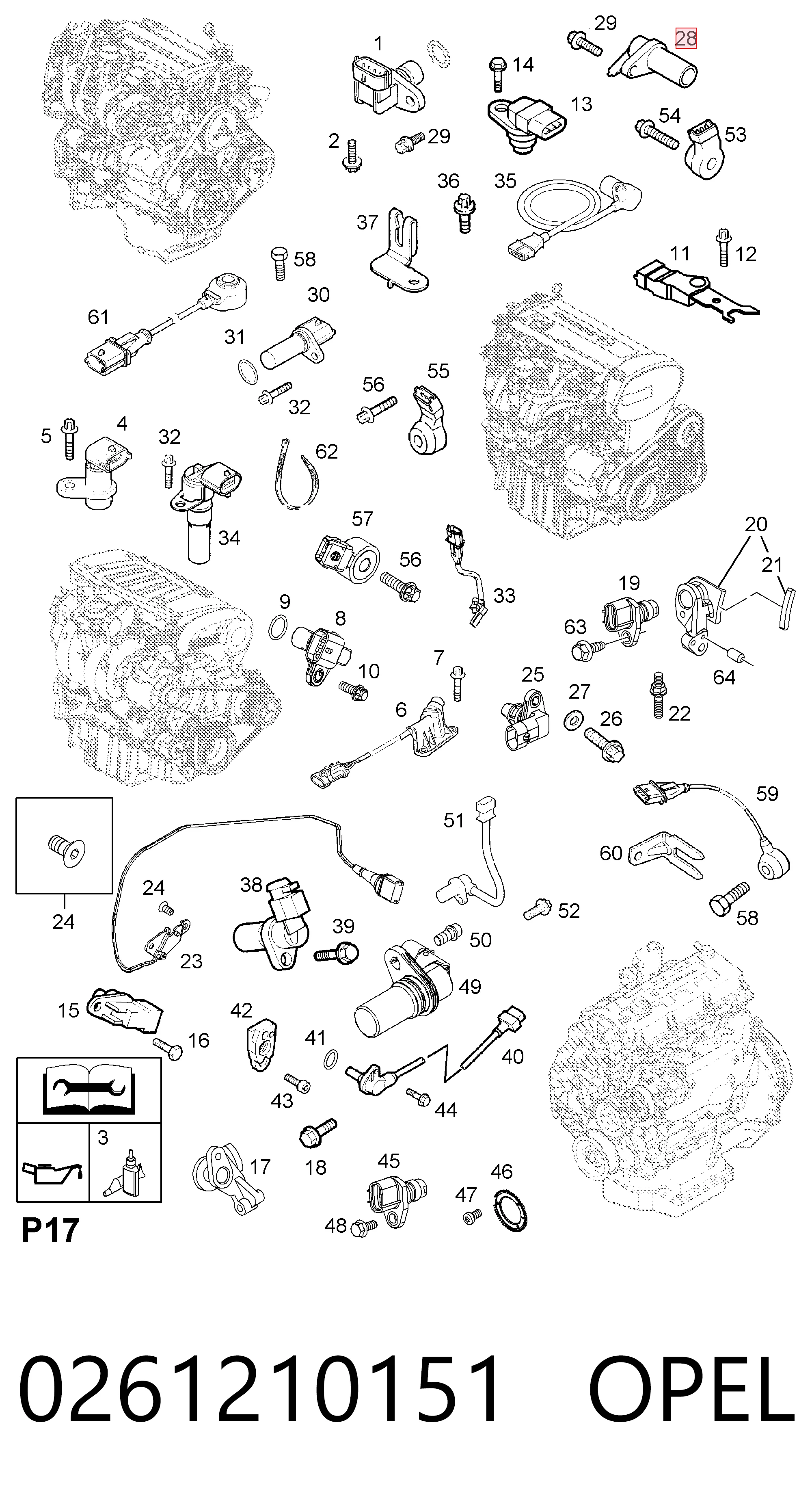 0261210151 Opel Sensor de posición del cigüeñal