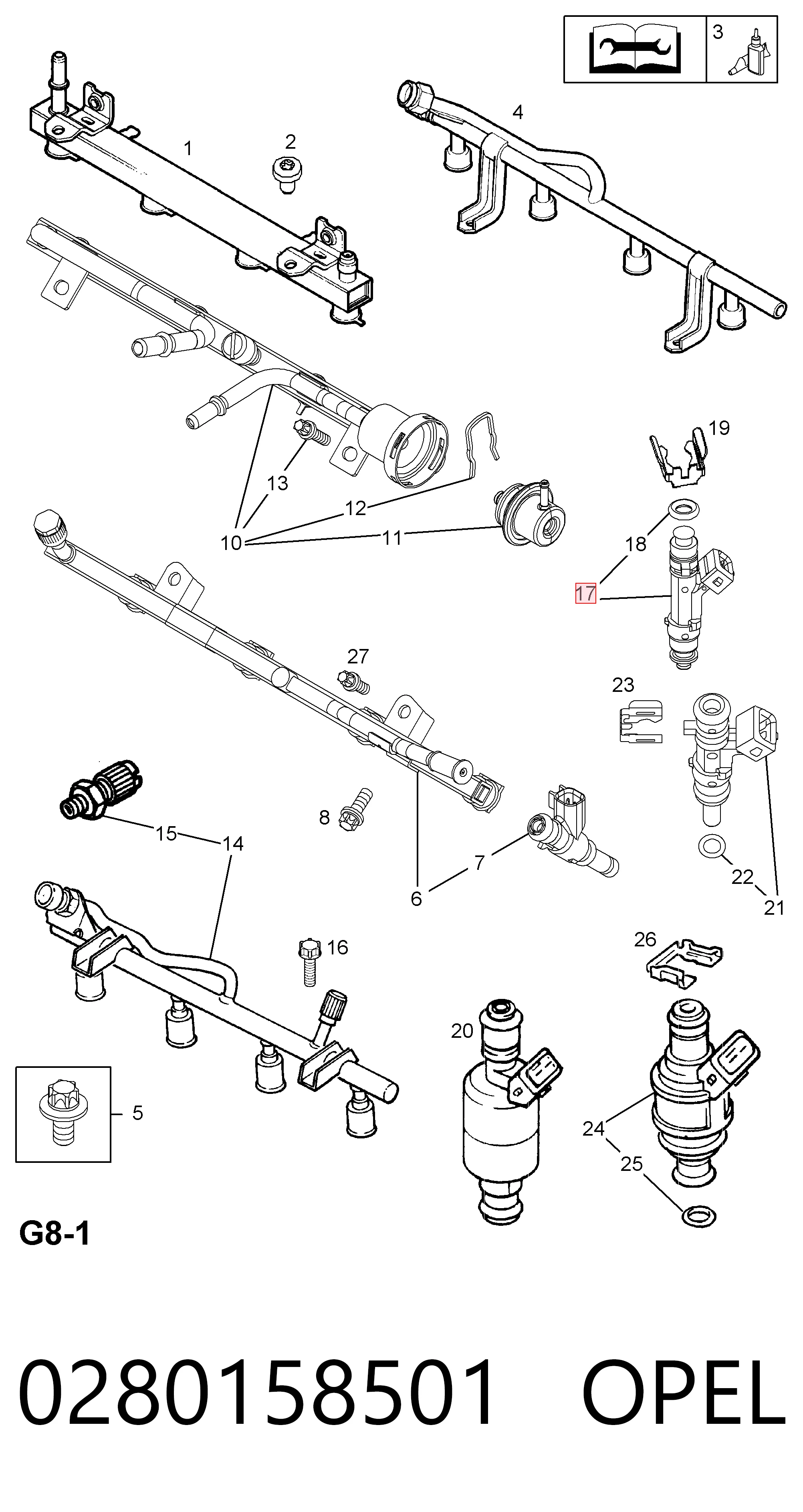 0280158501 Opel Inyector de combustible