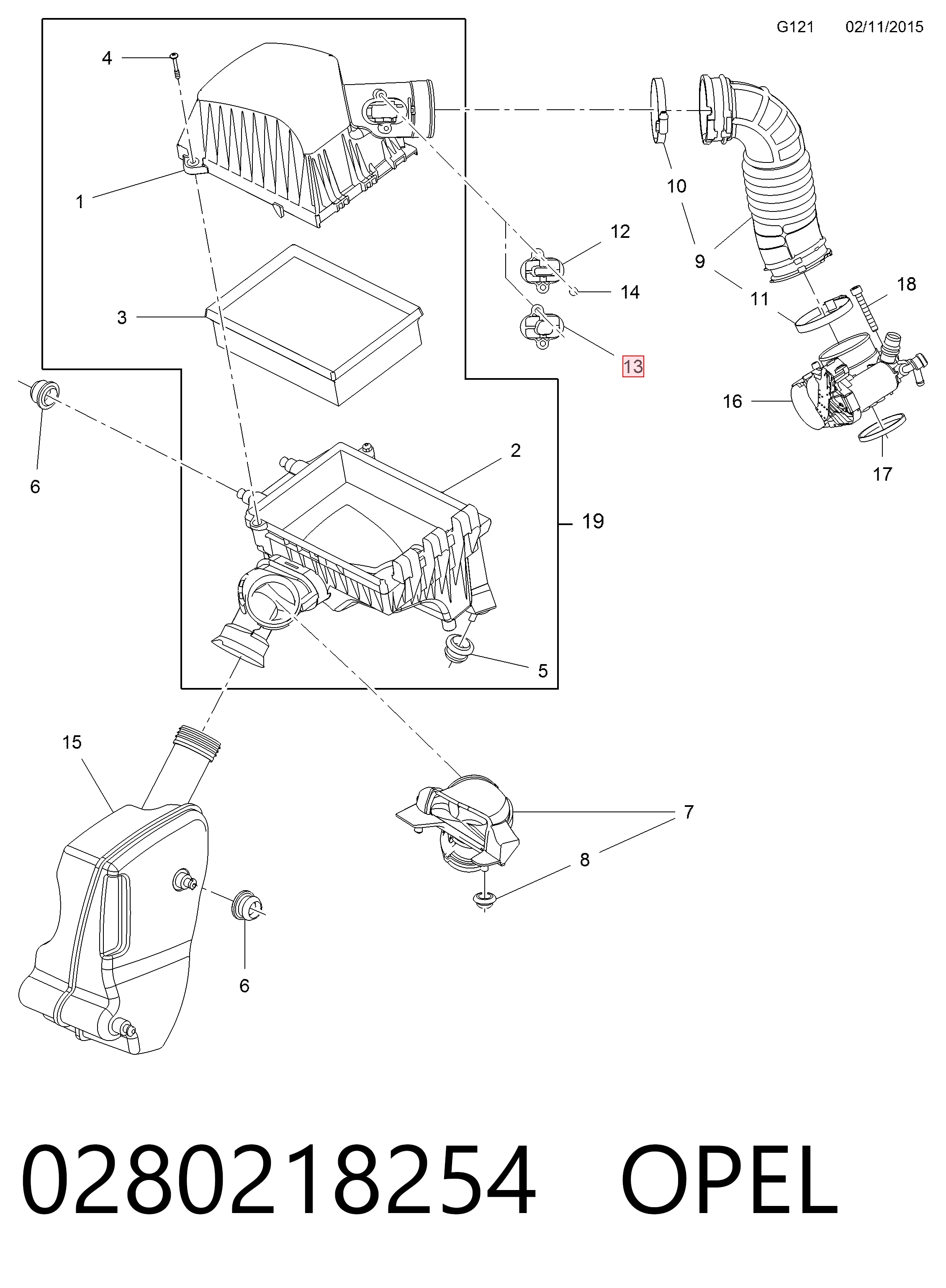 0280218254 Opel Sensor de flujo de aire