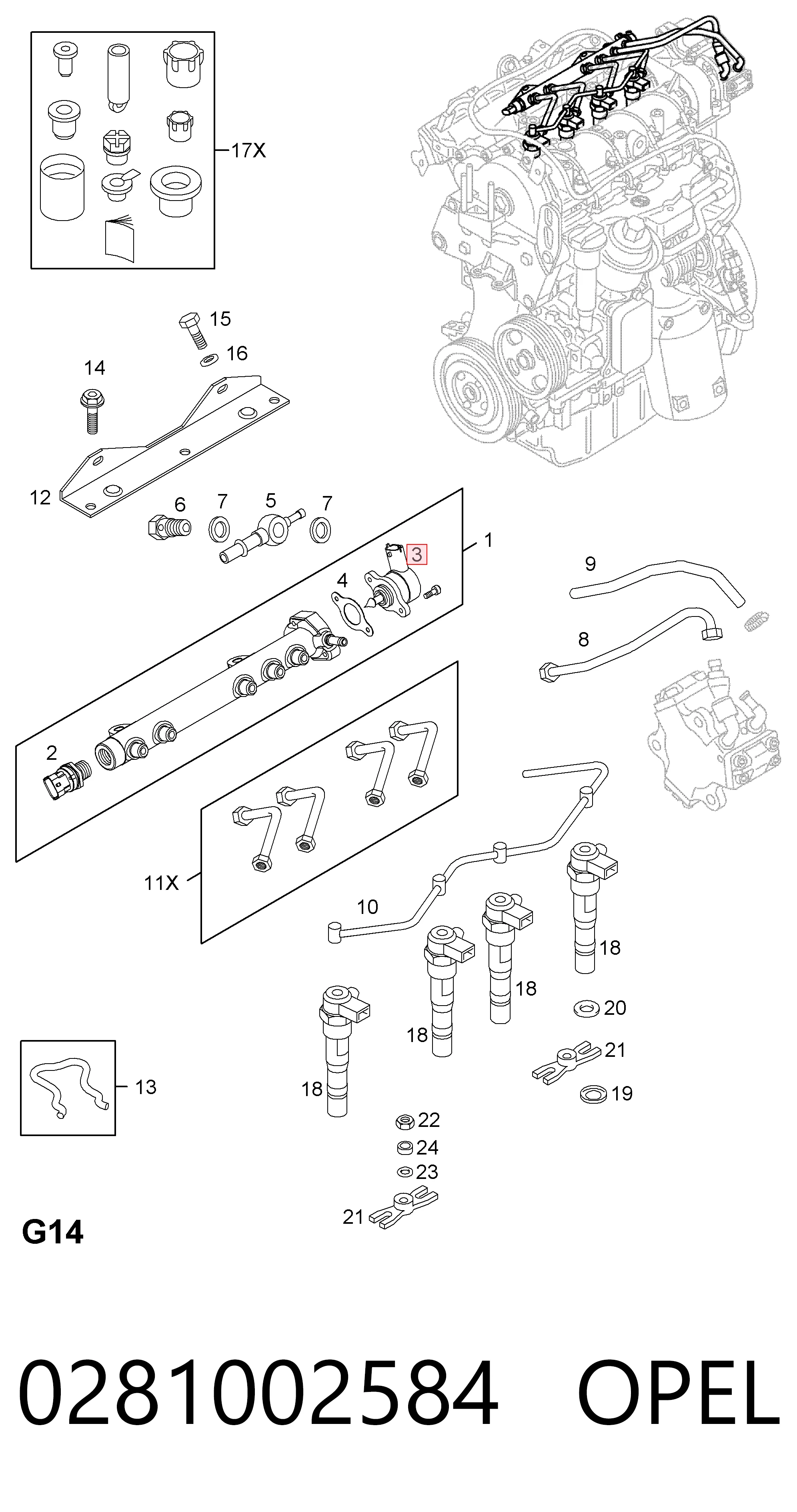 0281002584 Opel Válvula reguladora de presión