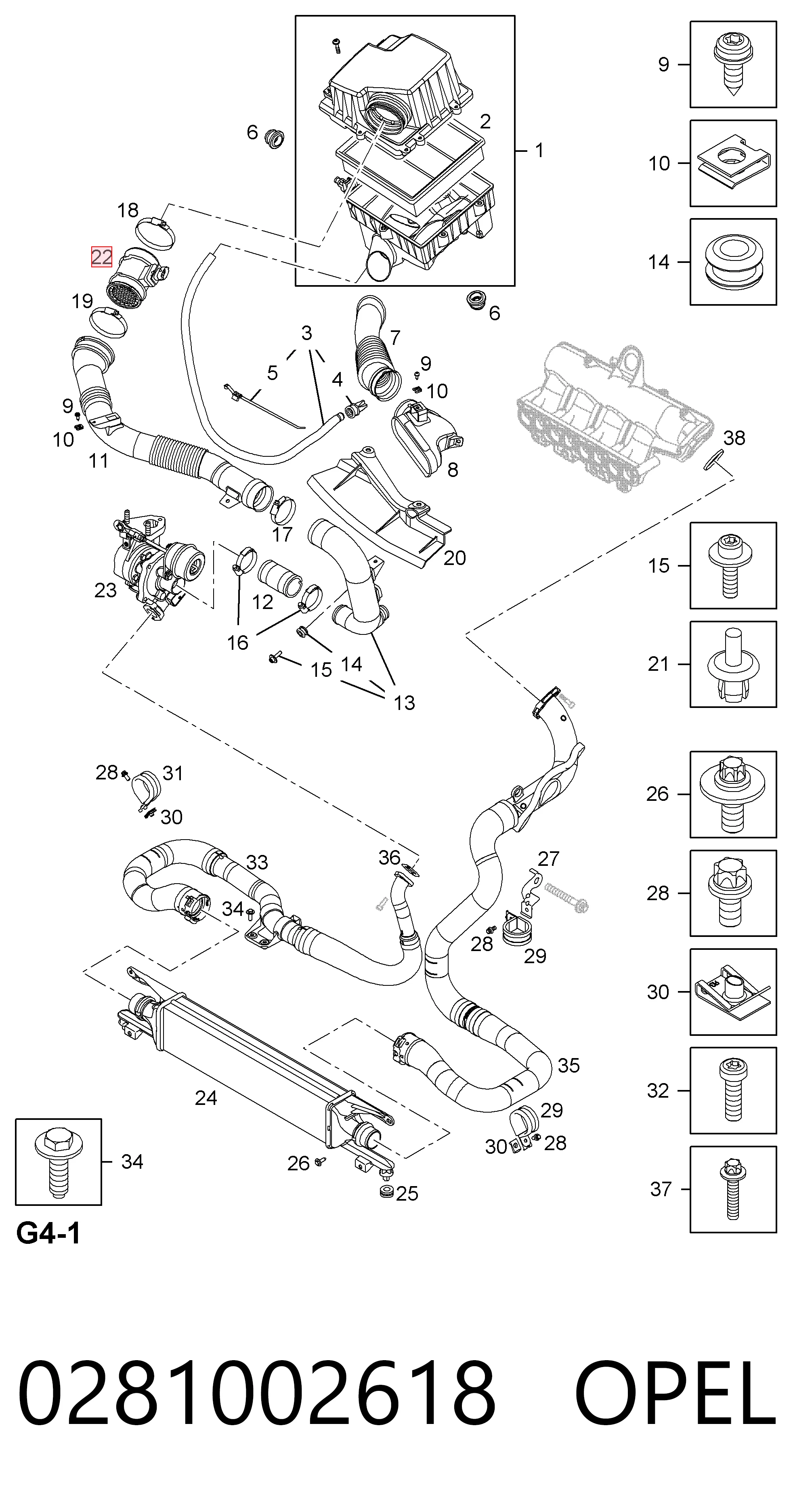 0281002618 Opel Sensor de flujo de aire
