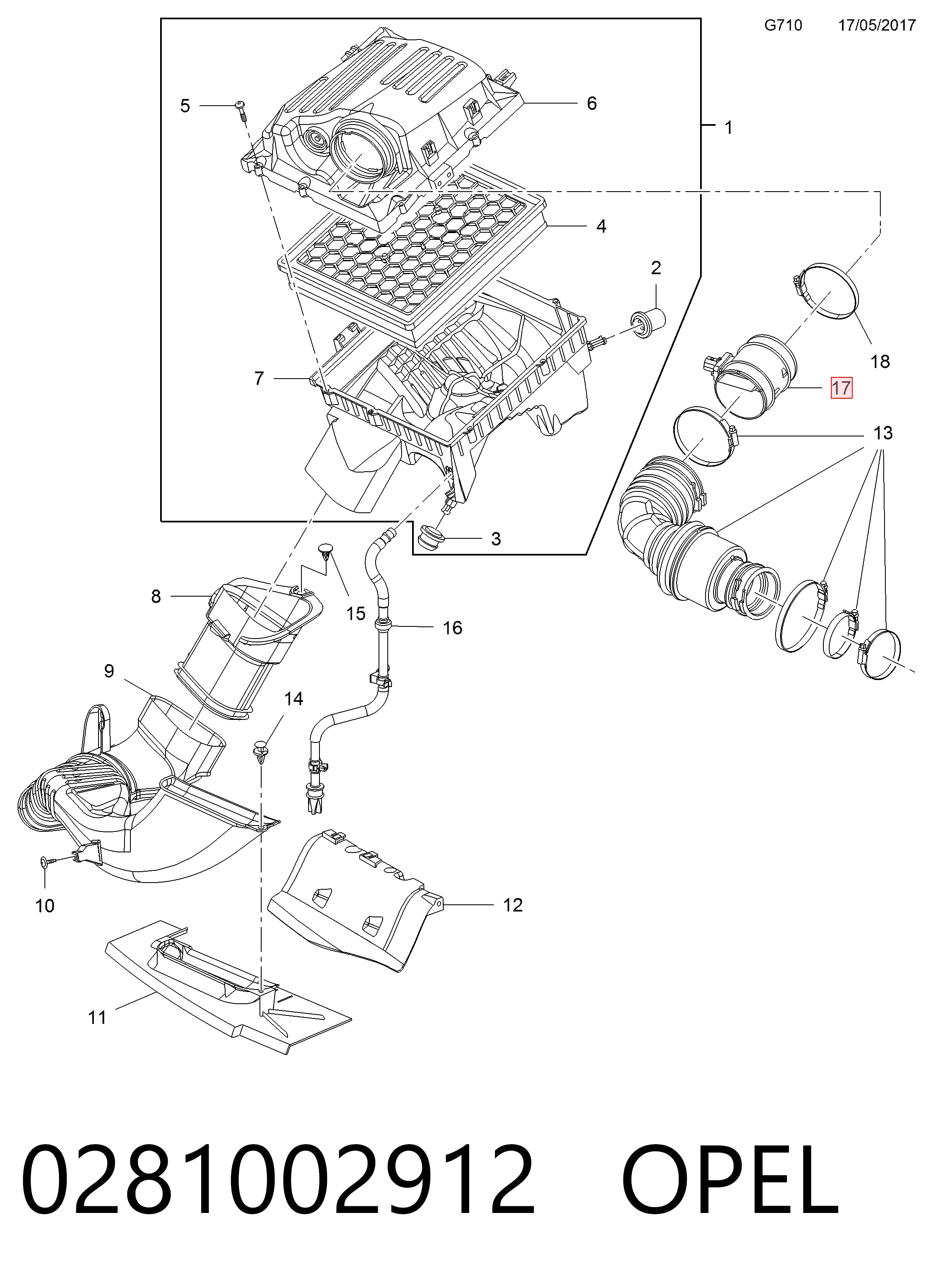0281002912 Opel Sensor de flujo de aire