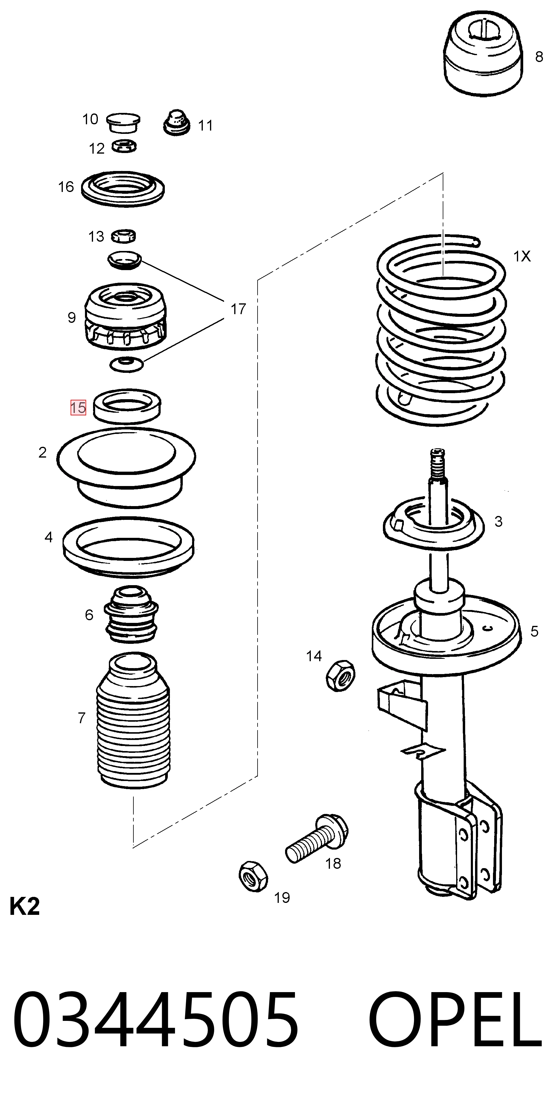 Rodamiento de soporte del amortiguador delantero 0344505 OPEL