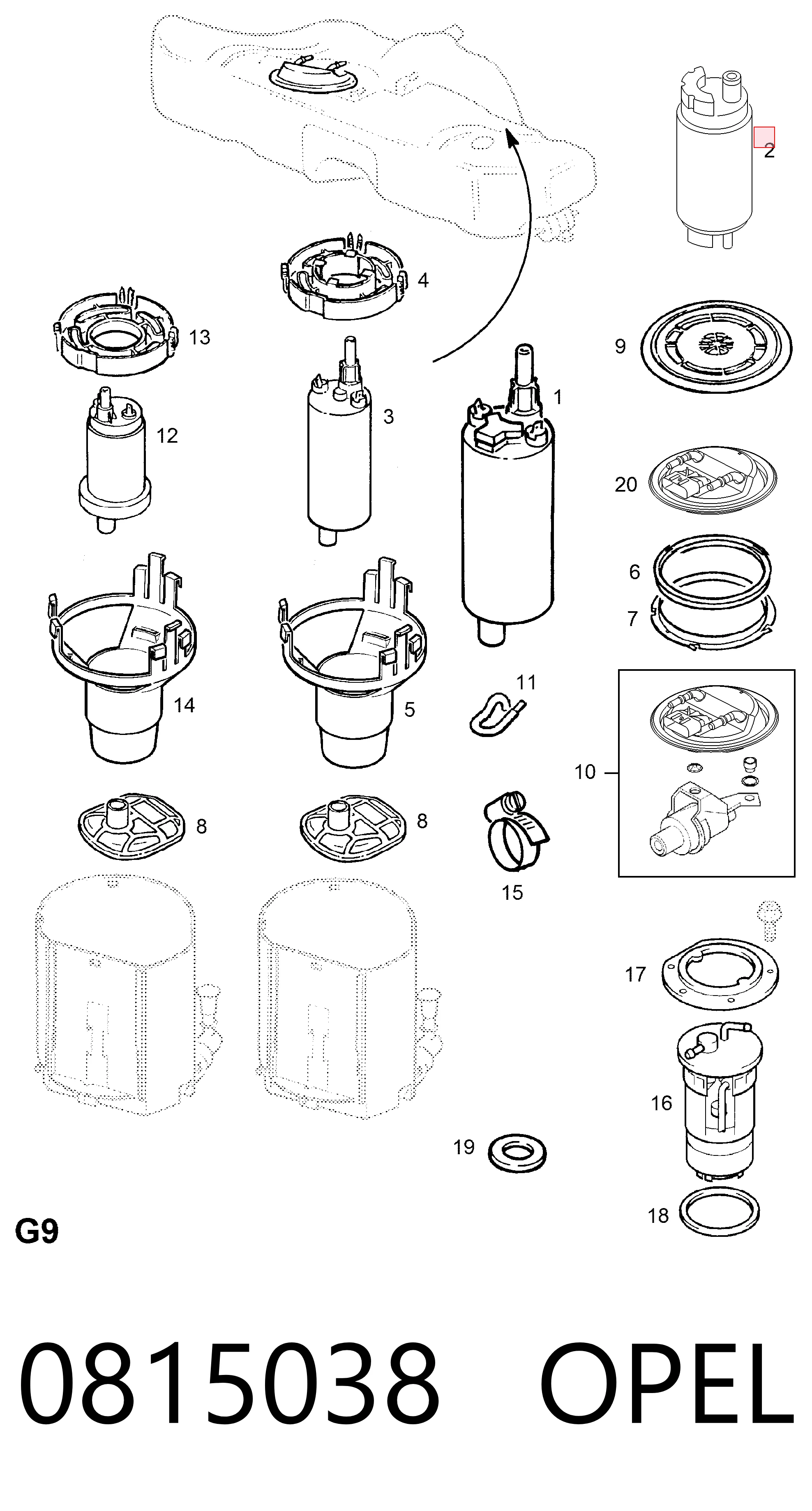 Elemento de turbina de la bomba de combustible 0815038 OPEL
