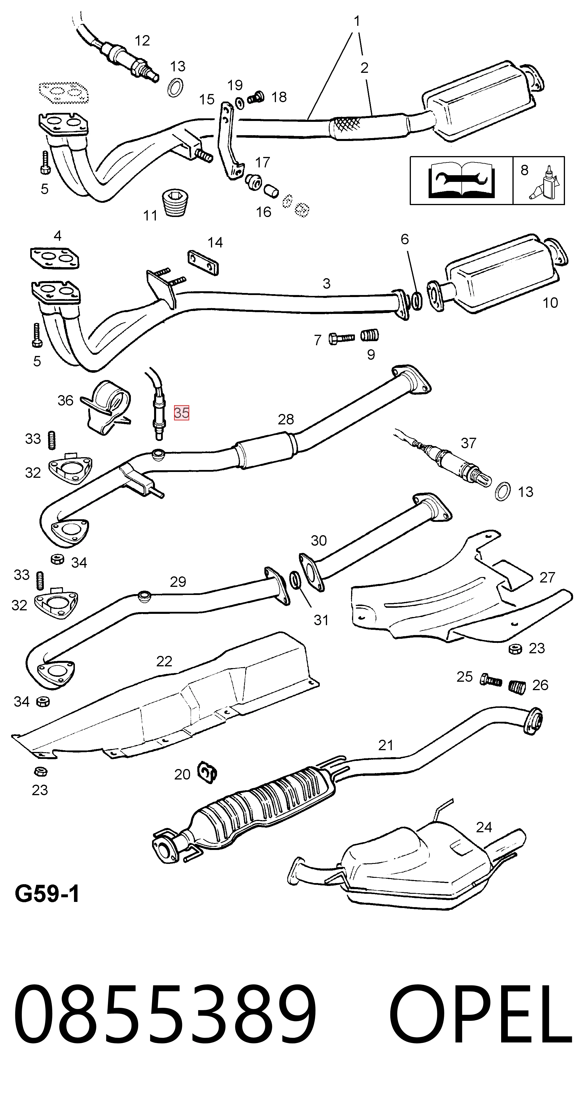 0855389 Opel Sonda lambda de oxígeno posterior al catalizador