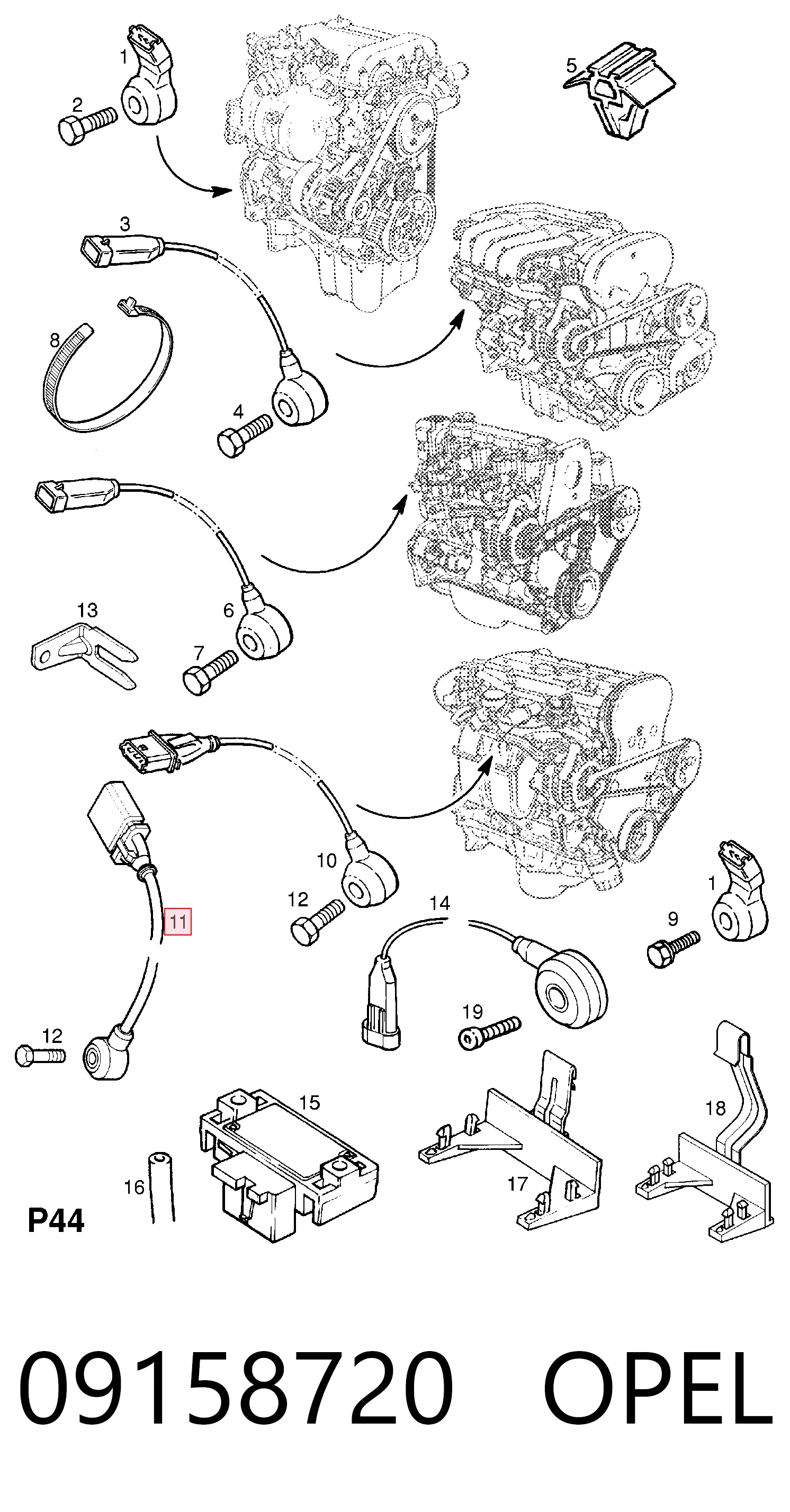 09158720 Opel Sensor de detonación