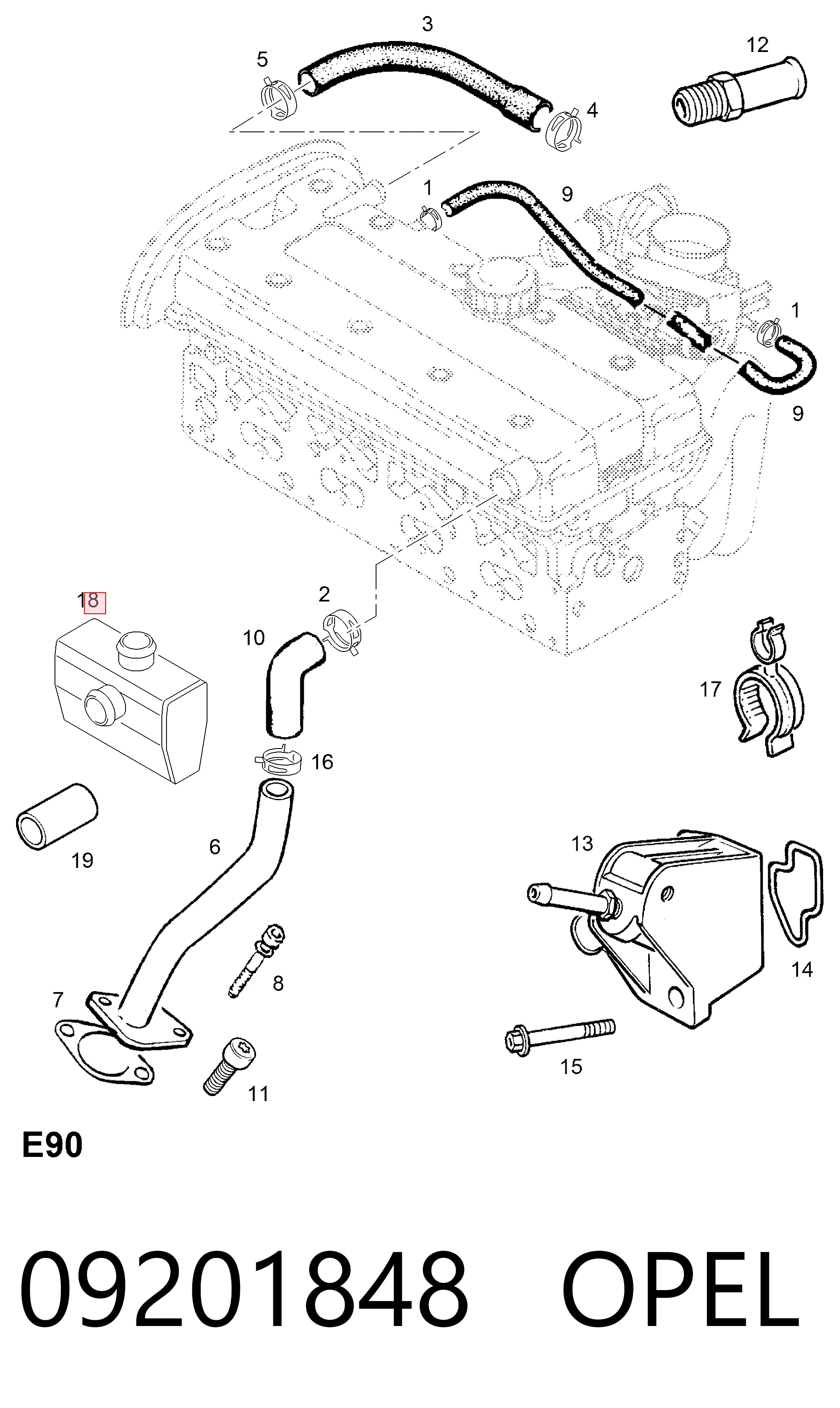 09201848 Opel Separador de aceite del sistema de ventilación del cárter
