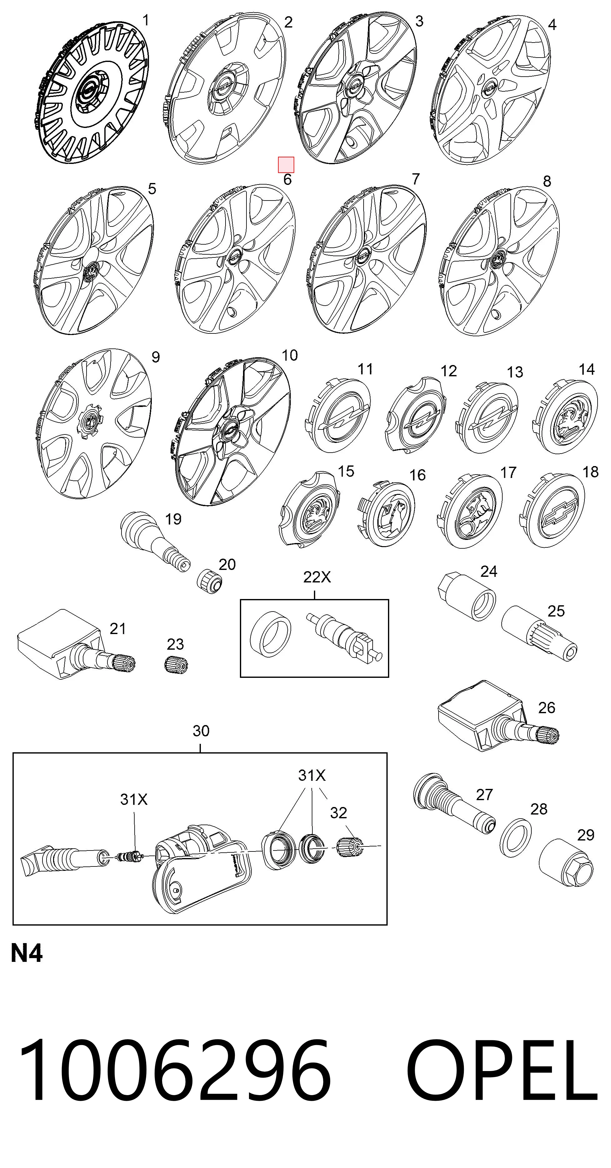Tapacubos de ruedas 1006296 OPEL