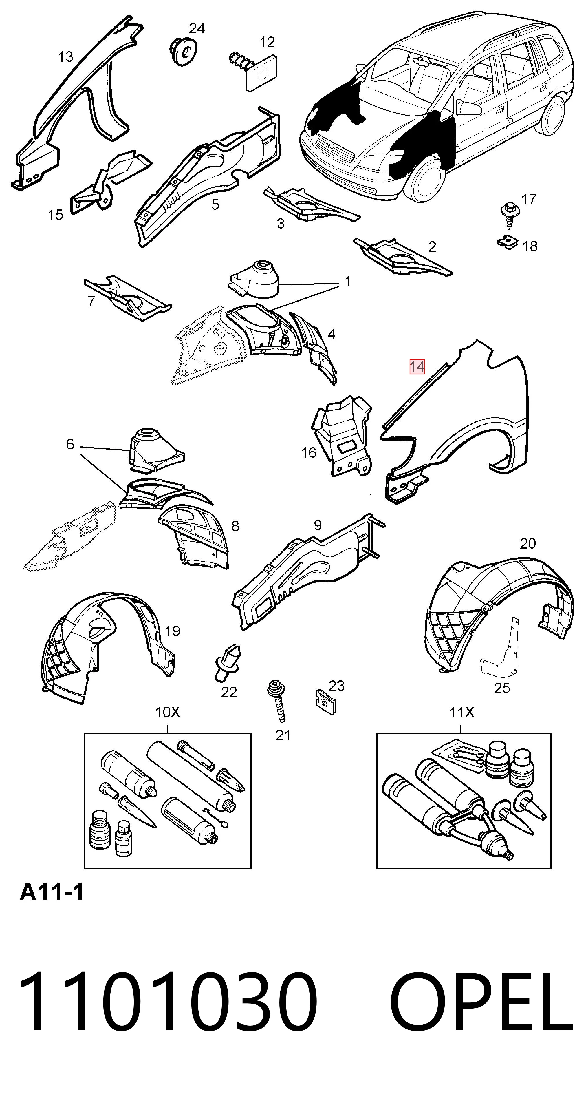 Aleta delantera izquierda Opel Zafira A monovolumen (F75) (1999 - 2005) precio, desde 81,31 EUR
