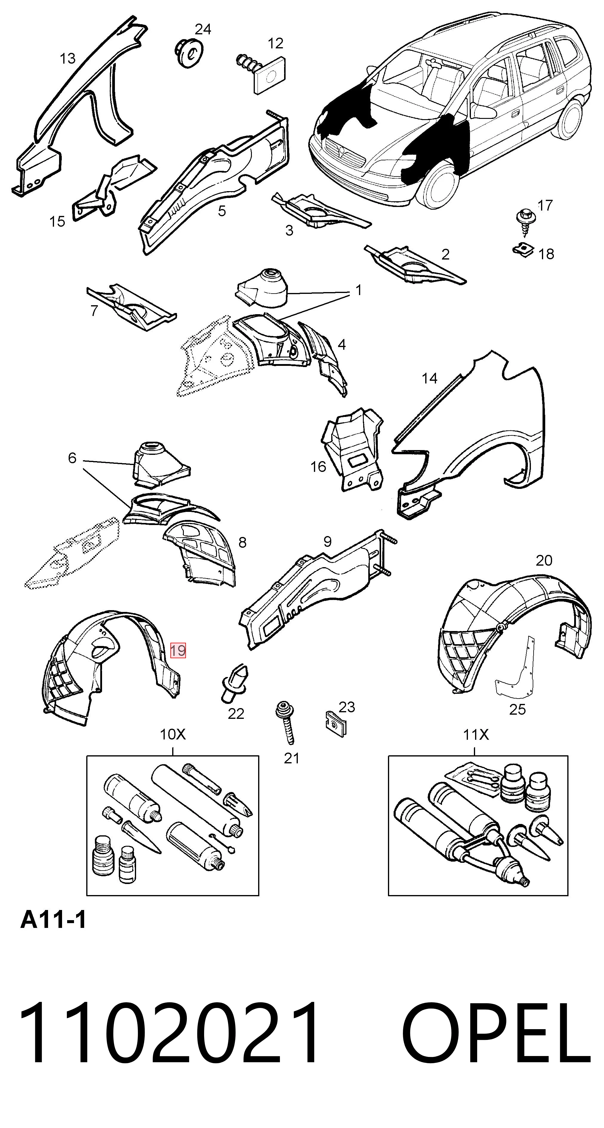 Paso de rueda delantero derecho 1102021 OPEL