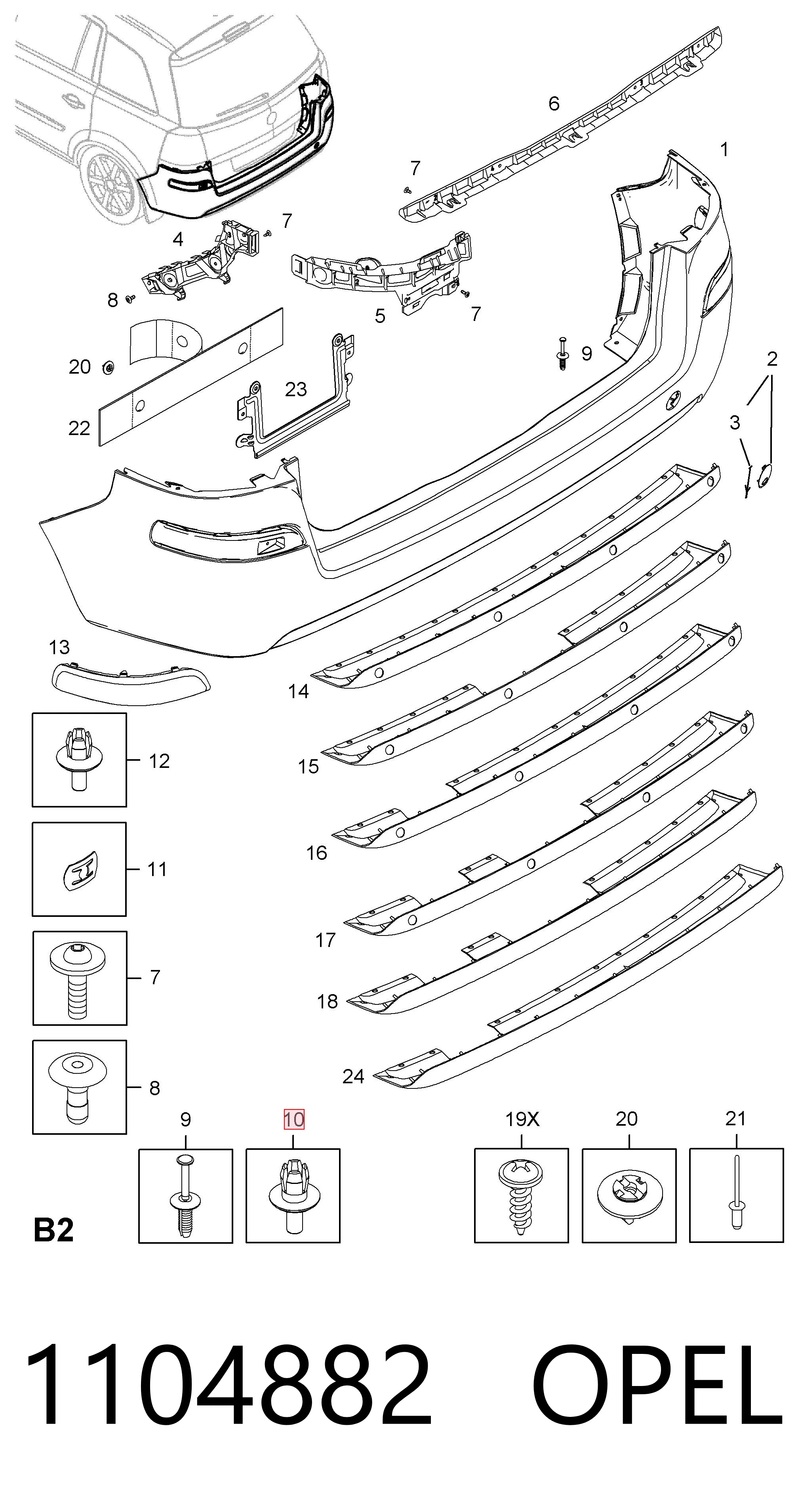 1104882 Opel Clip de fijación del guardabarros delantero