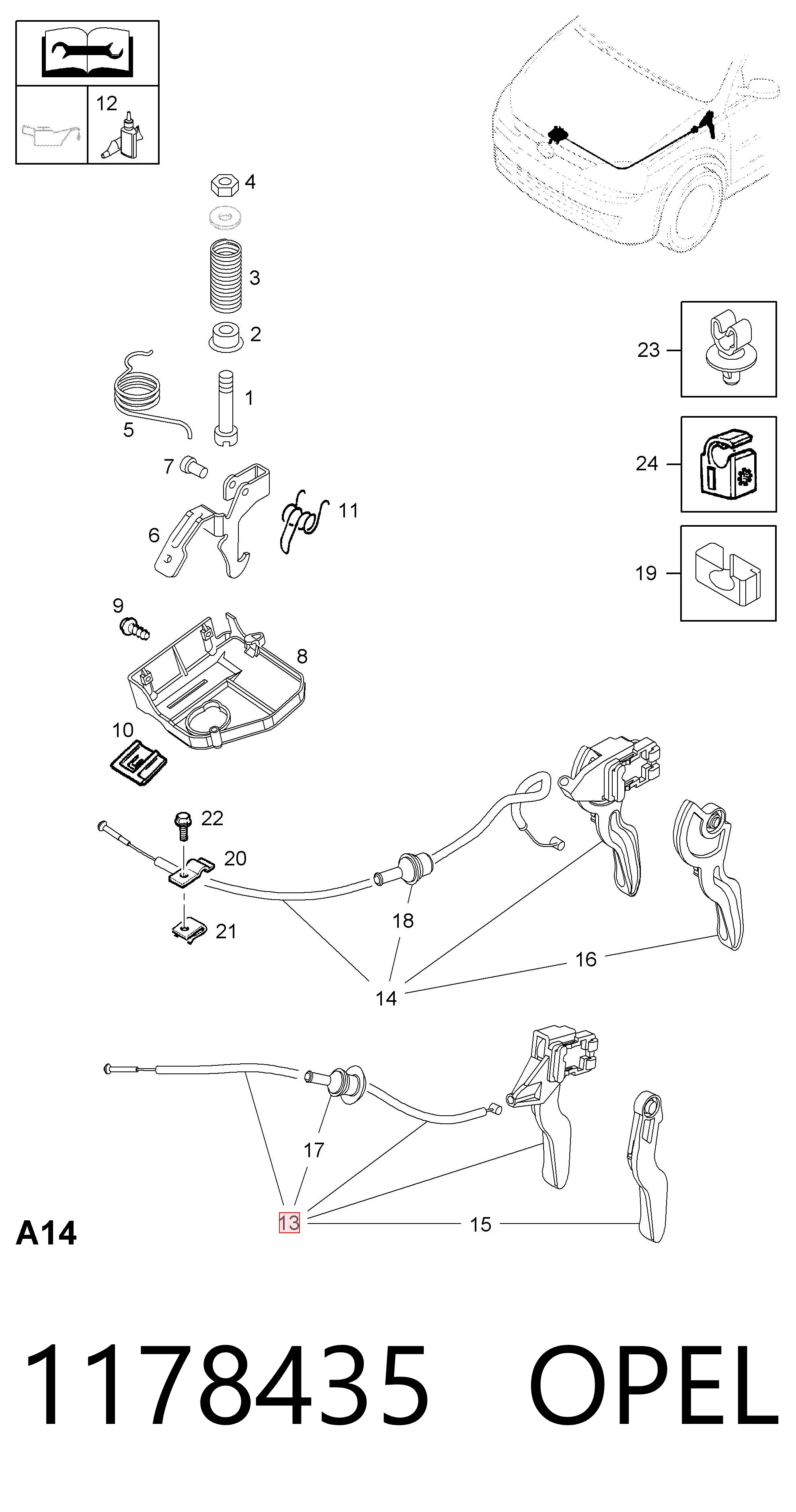 Cable de capó del motor 1178435 OPEL