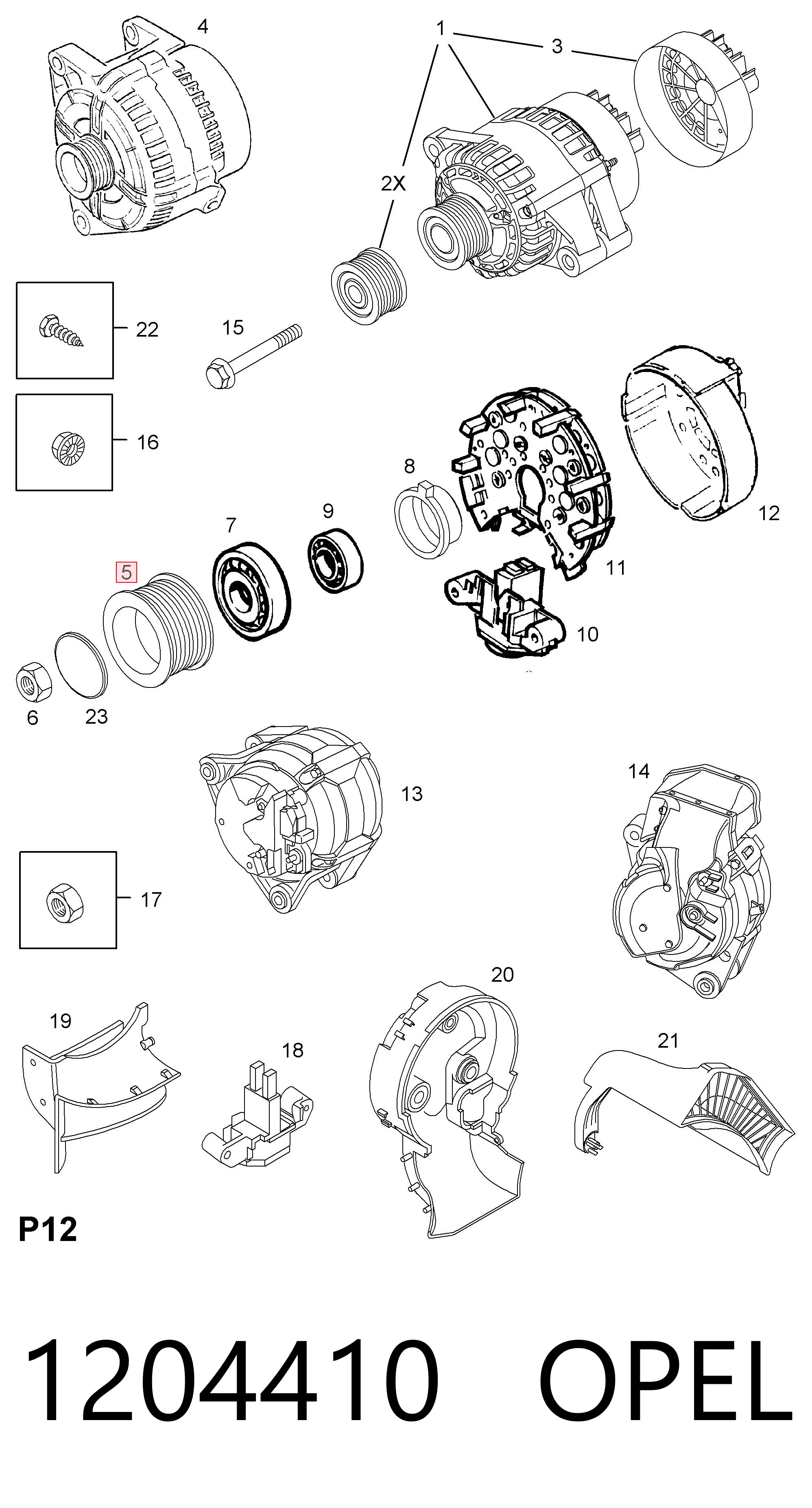 1204410 Opel Rueda libre alternador 
