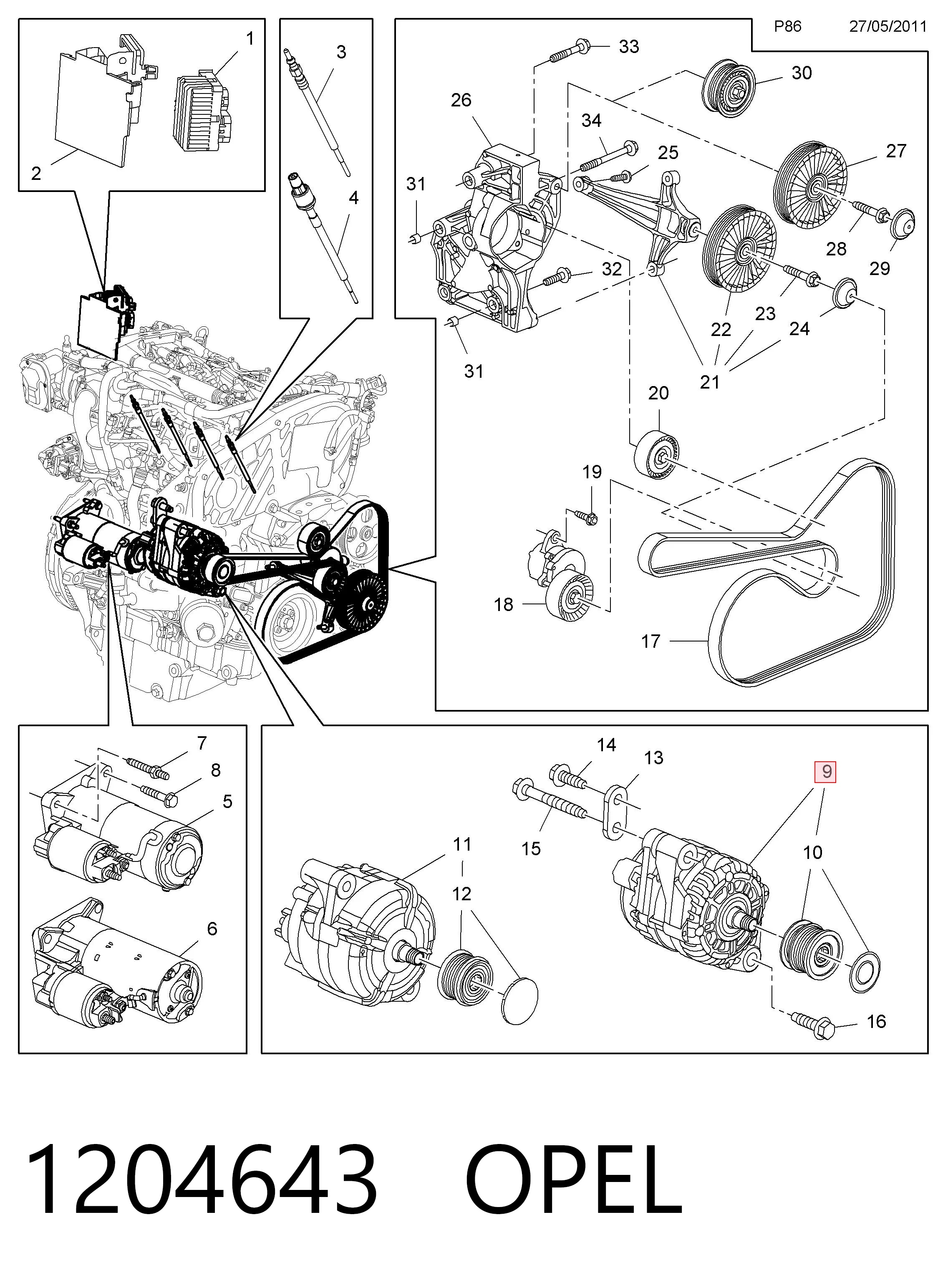 1204643 Opel Alternador de coche