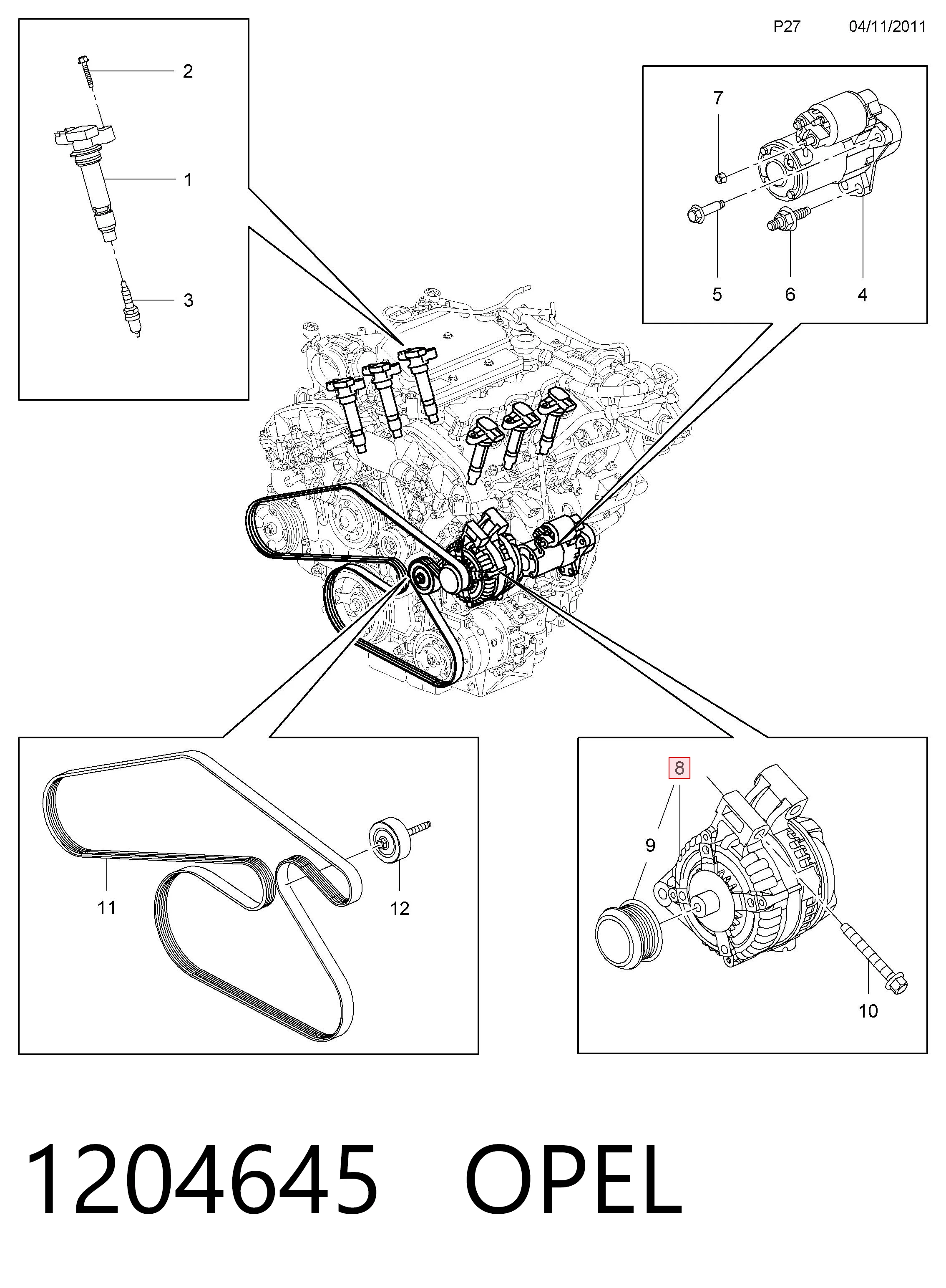 Alternador 1204645 OPEL