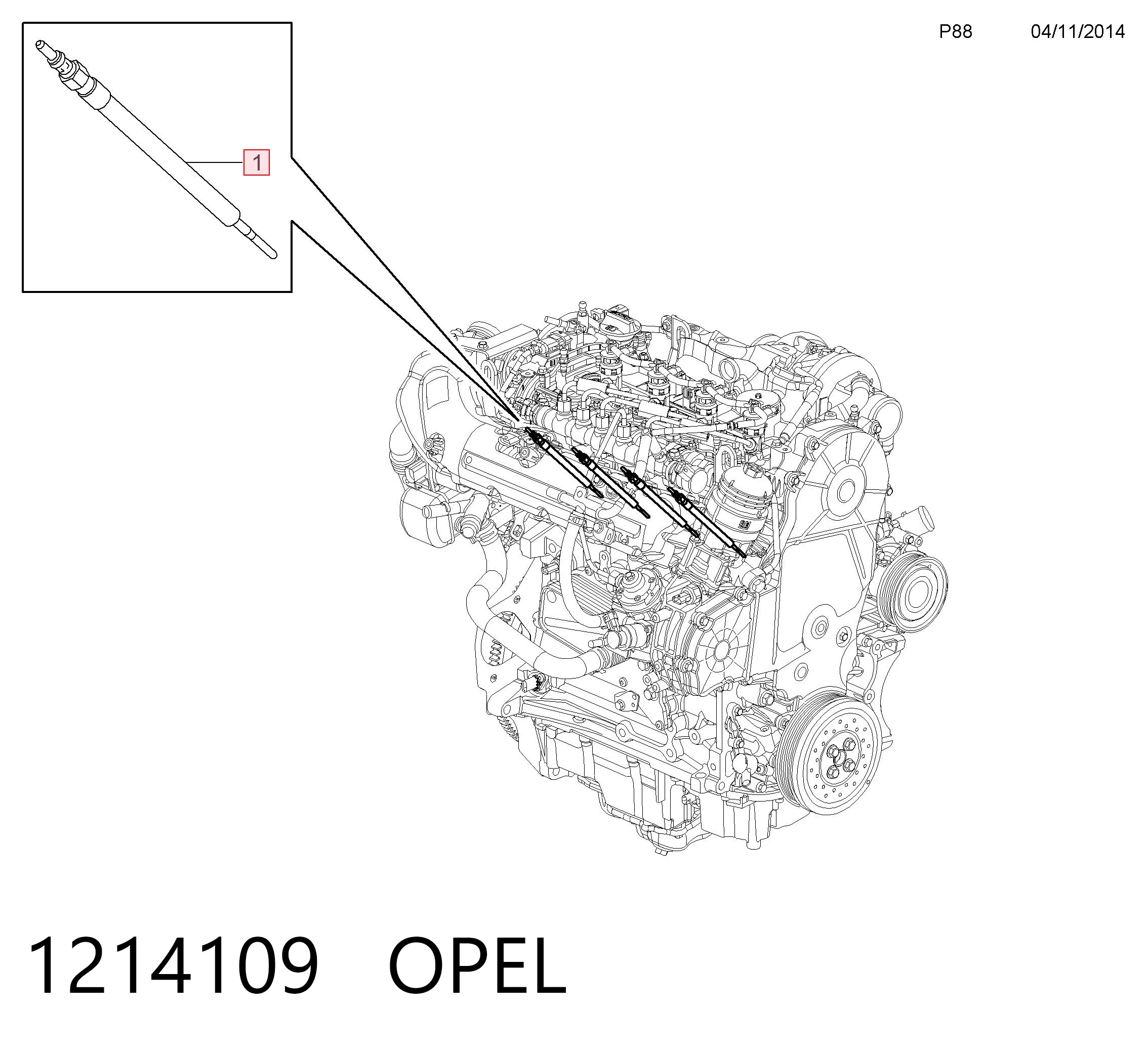 1214109 Opel Bujías de calentamiento