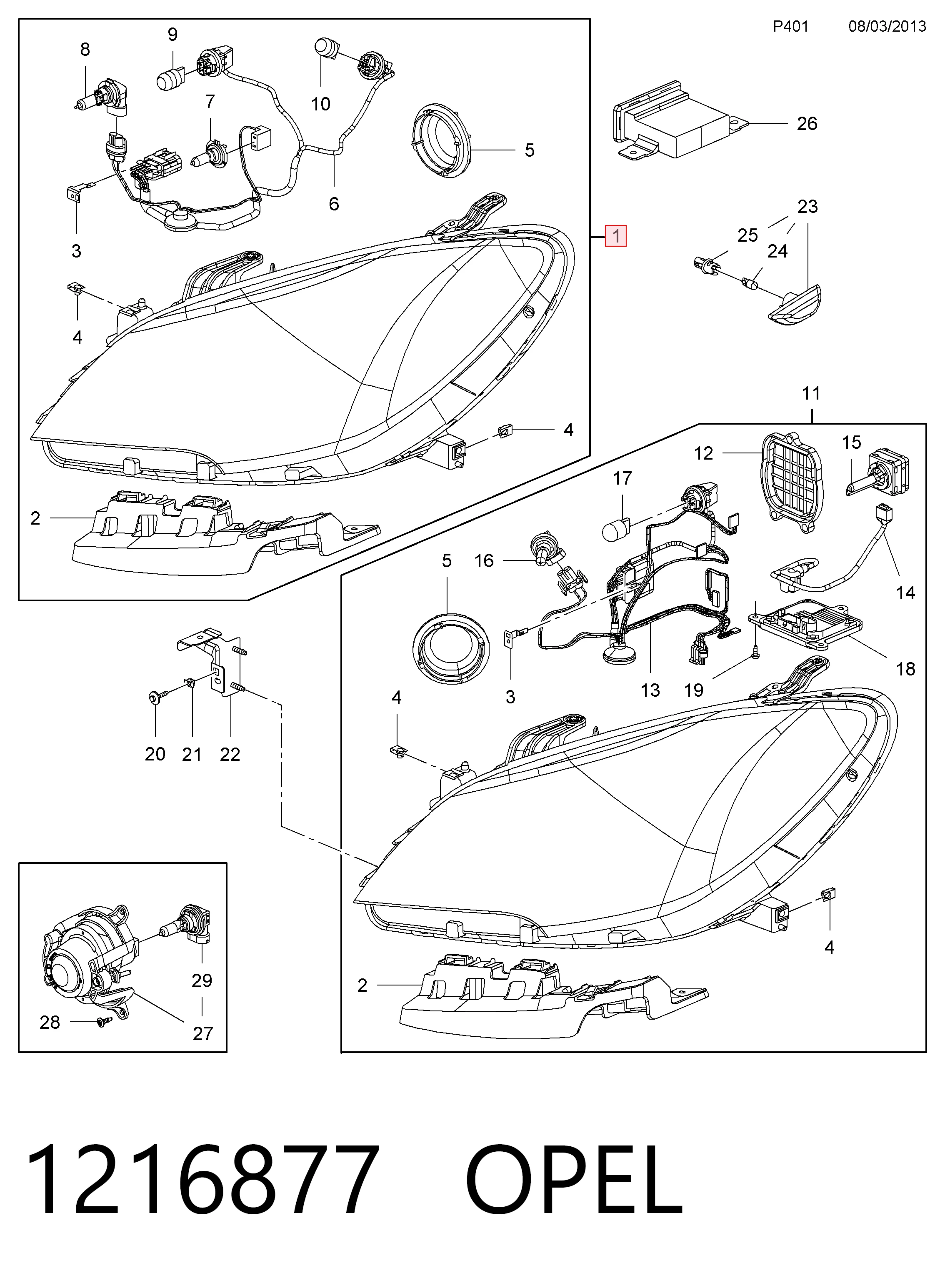 Faro derecho para Opel Mokka J13
