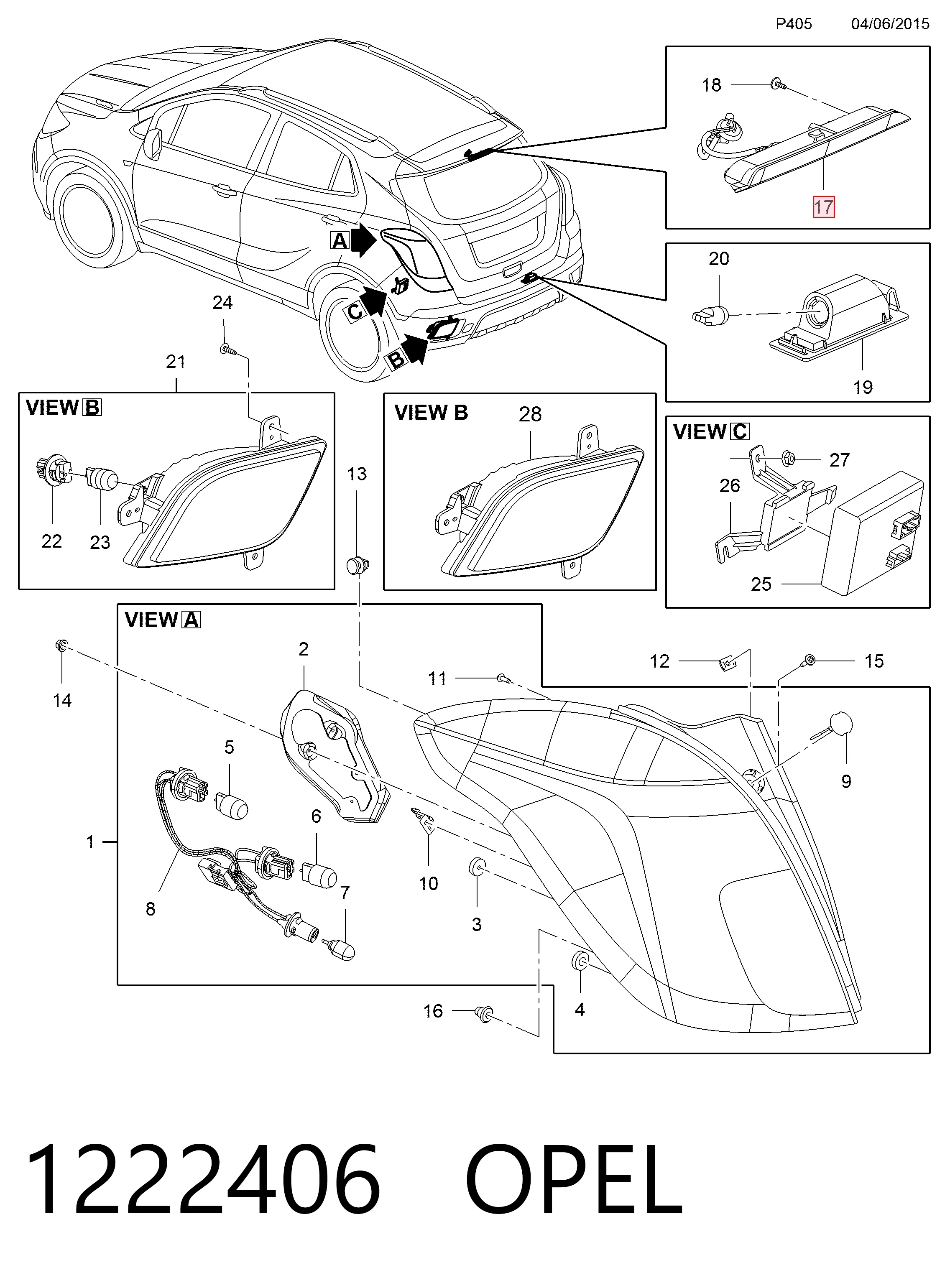 Lampara de luz de freno adicional  Opel Mokka I SUV (J13) (2012 - 2019) precio, desde 95,83 EUR