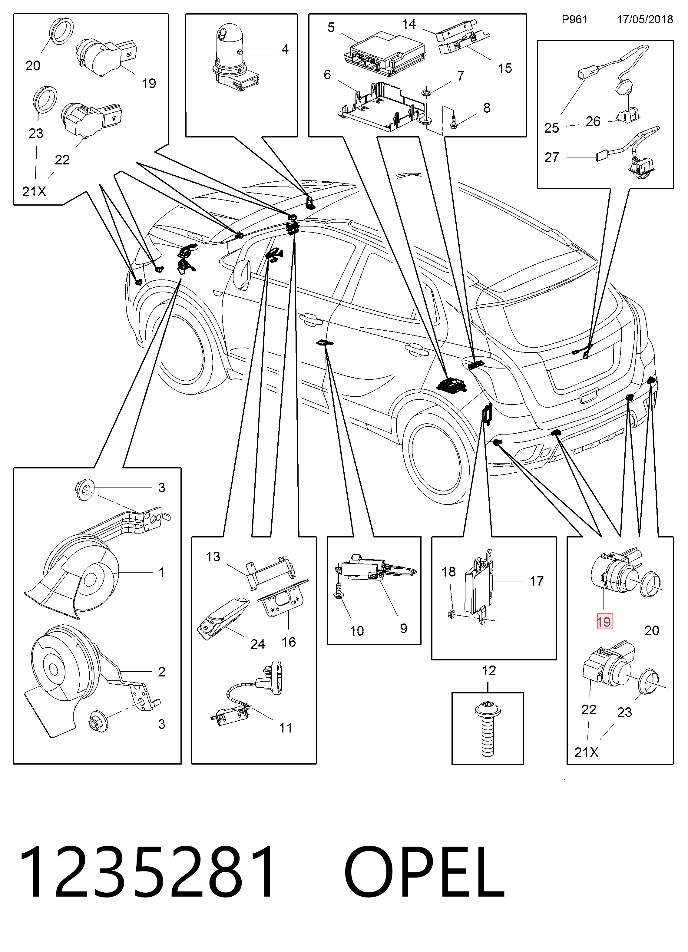 1235281 Opel Sensor alarma de estacionamiento trasero 
