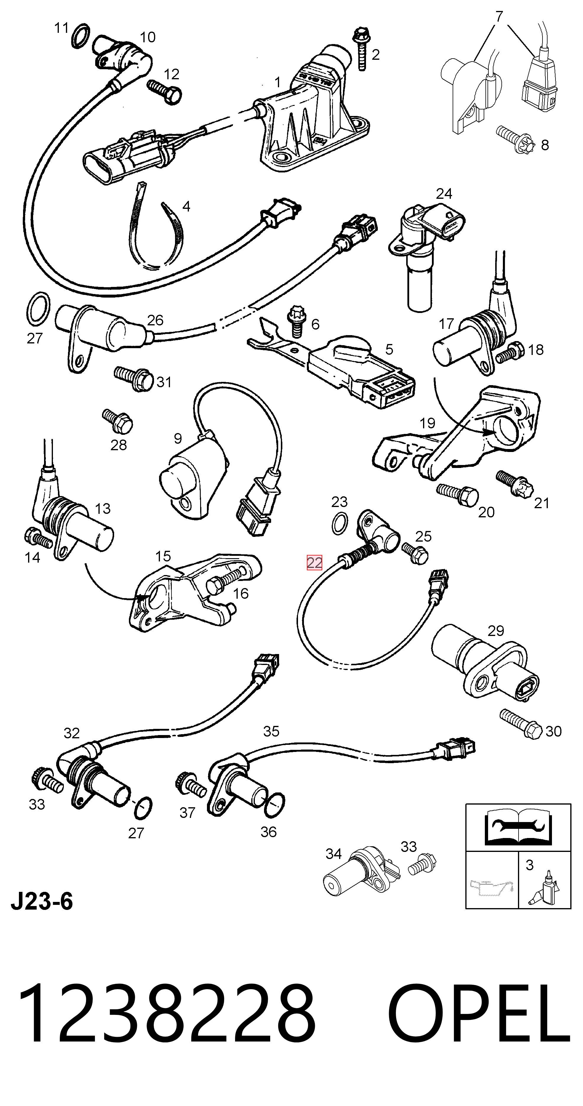 1238228 Opel Sensor de posición del cigüeñal