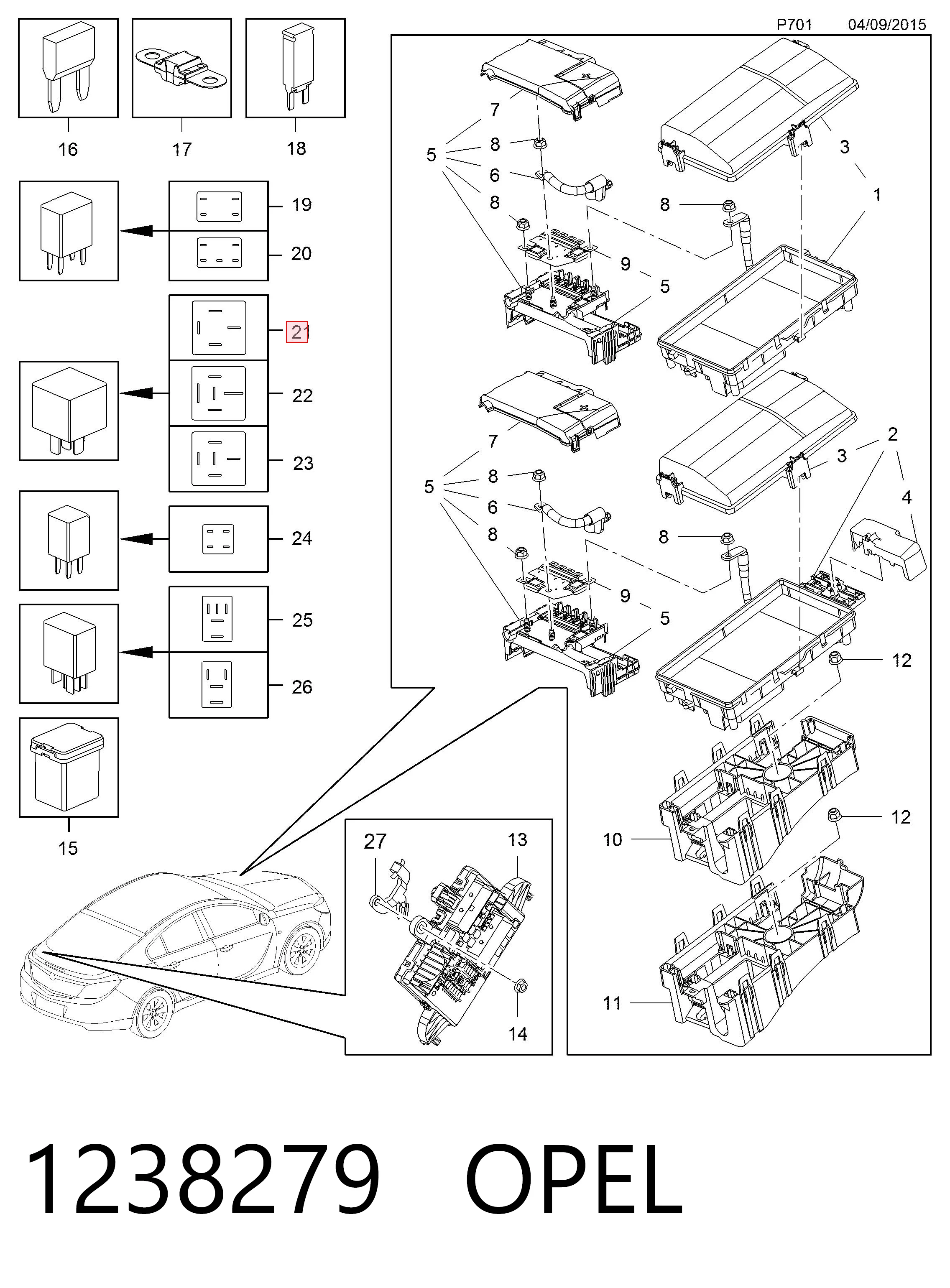 1238279 Opel Relé de compresor de suspensión neumática