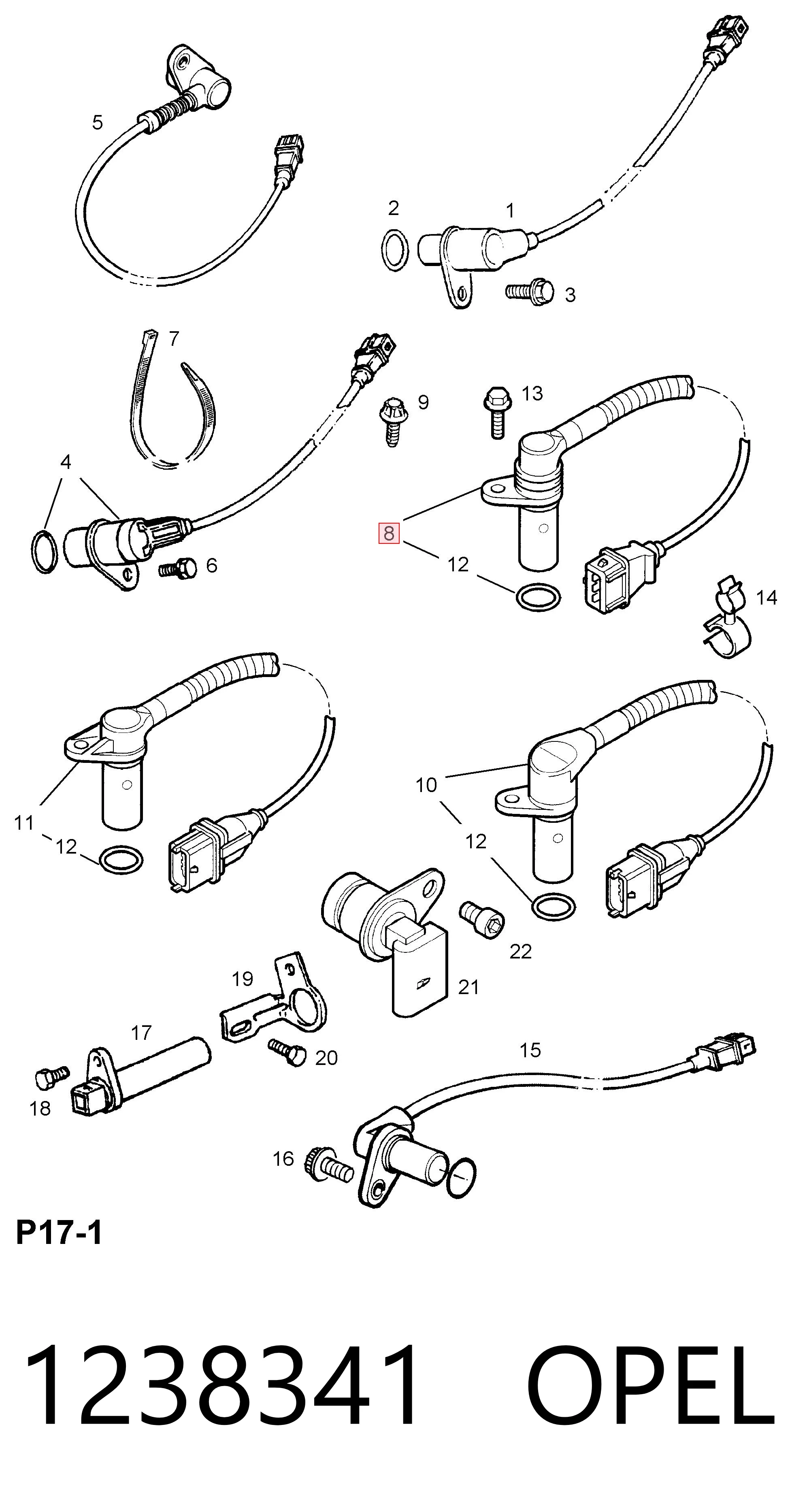 1238341 Opel Sensor de posición del cigüeñal