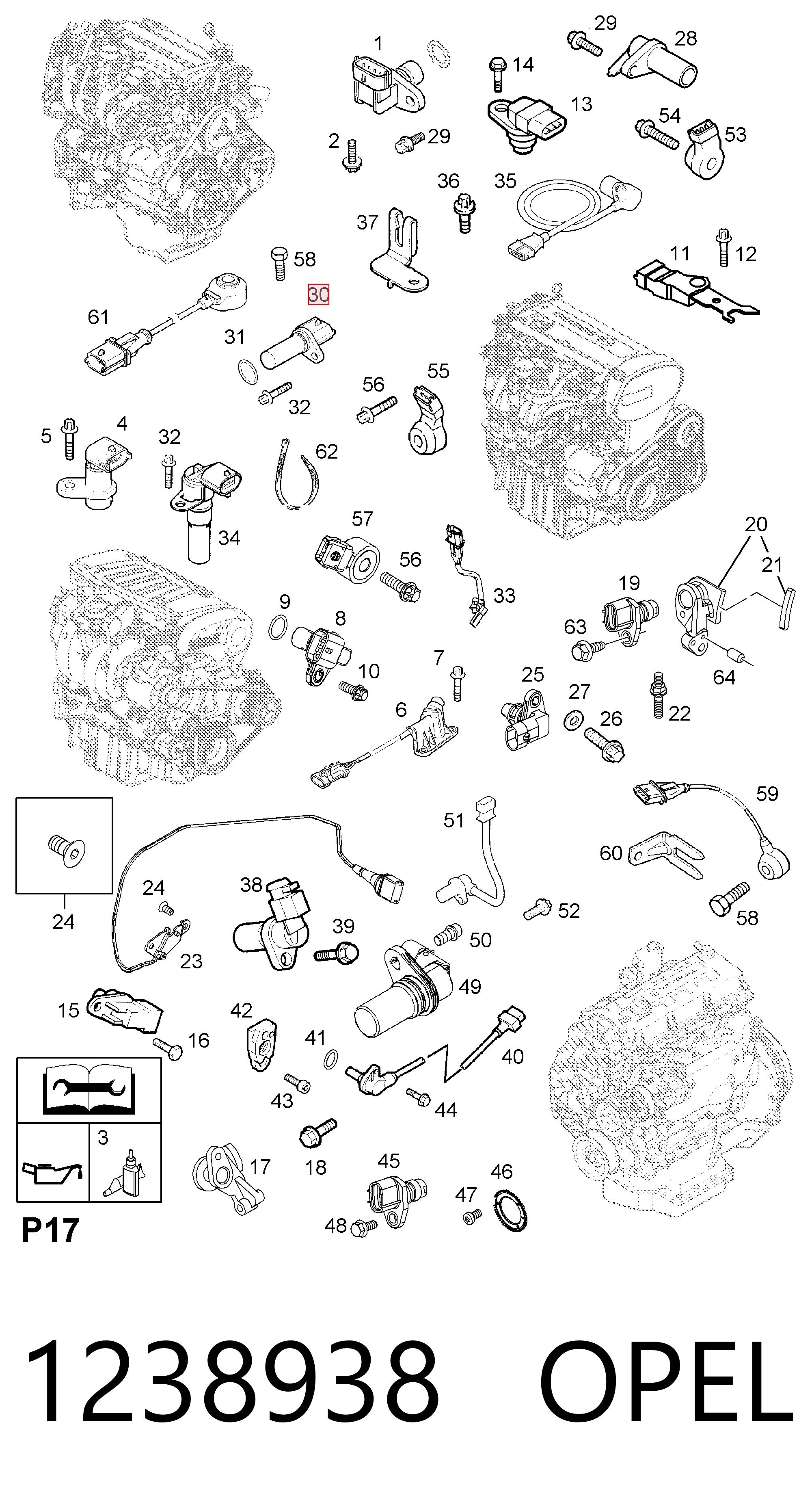 1238938 Opel Sensor de posición del cigüeñal