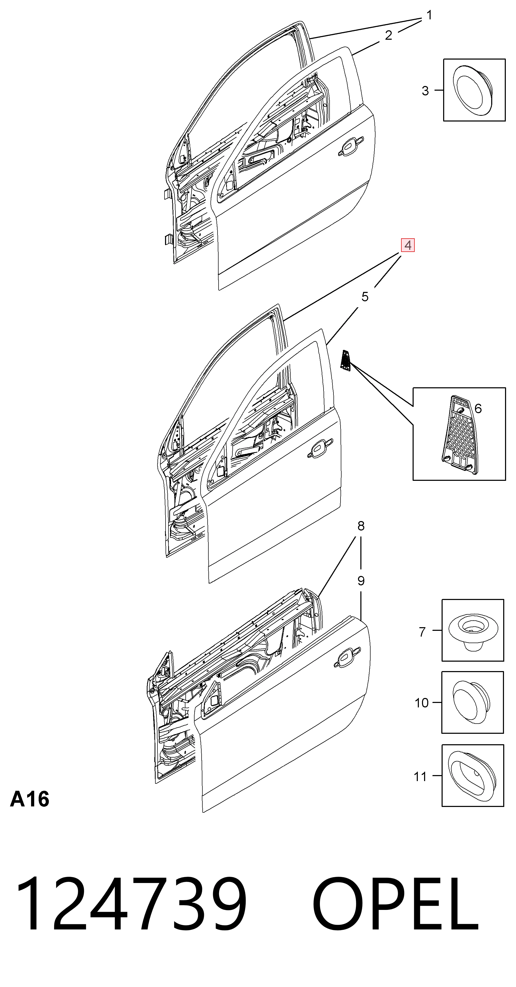 Puerta delantera para Opel Astra H L69