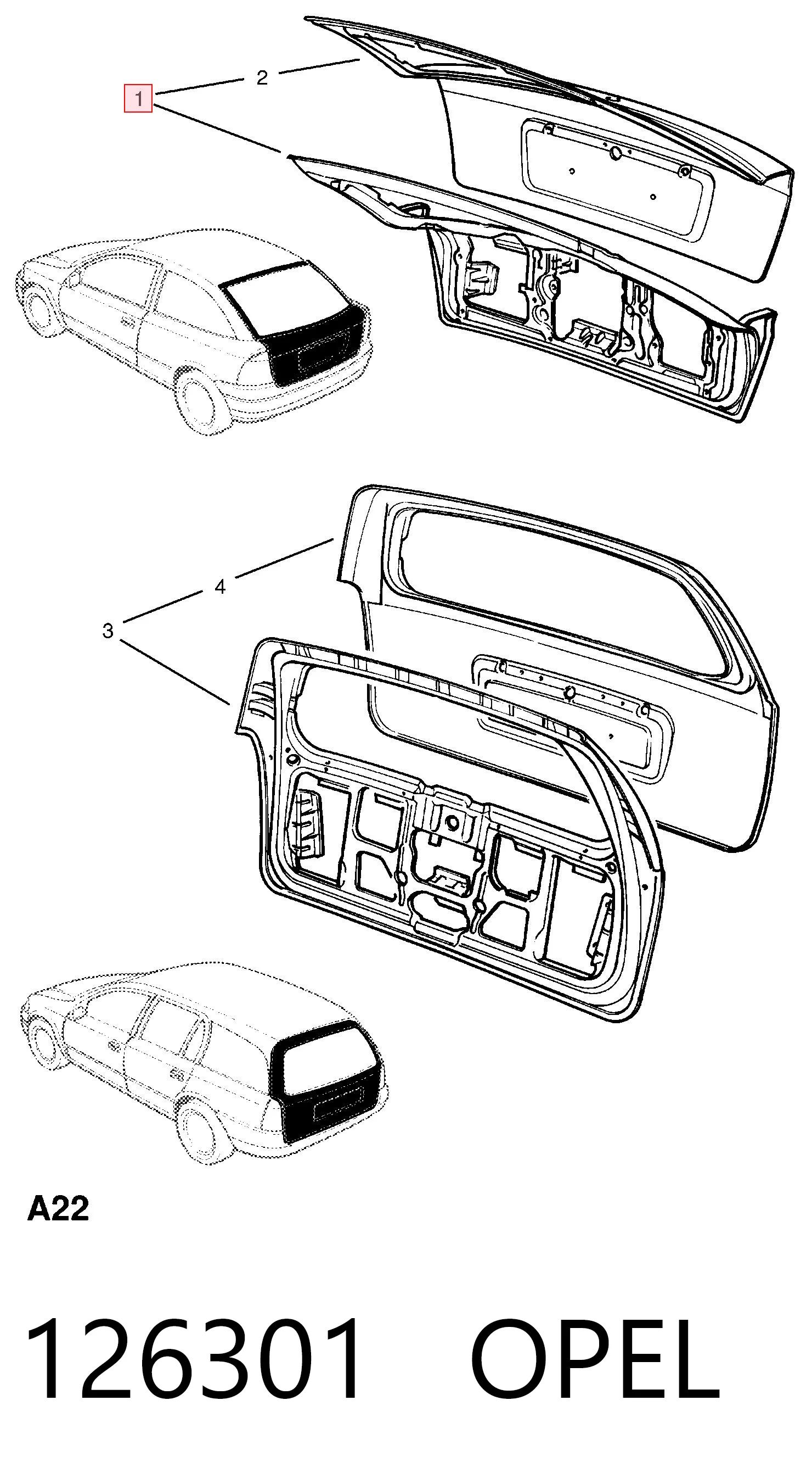 Porton trasero para Opel Astra G F48, F08