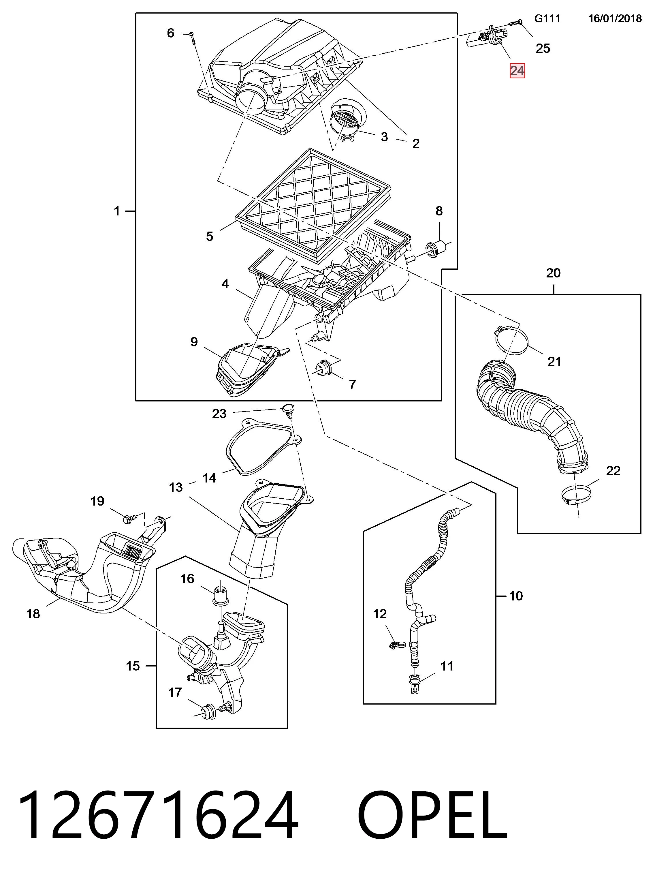 12671624 Opel Sensor de flujo de aire