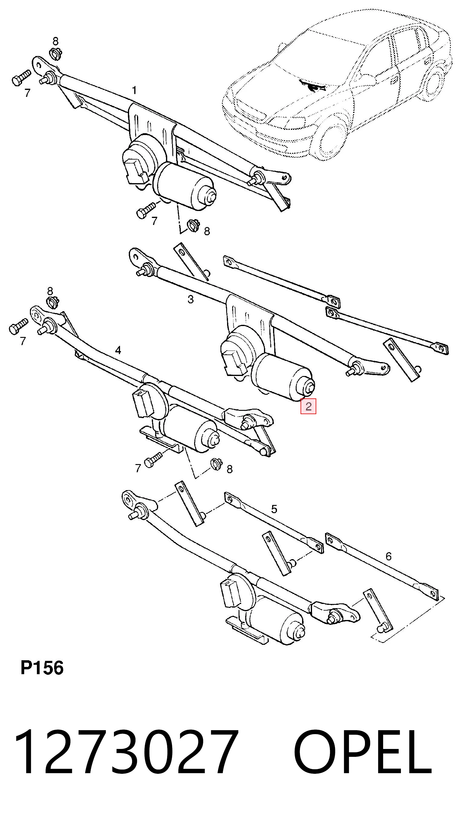 1273027 Opel Motor del limpiaparabrisas