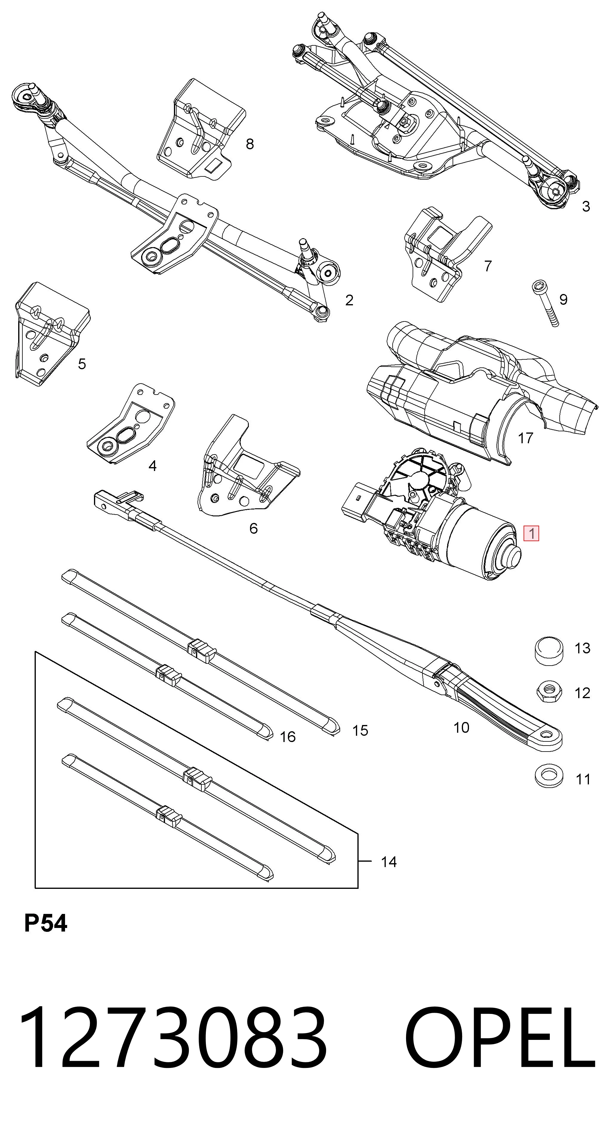 1273083 Opel Motor del limpiaparabrisas