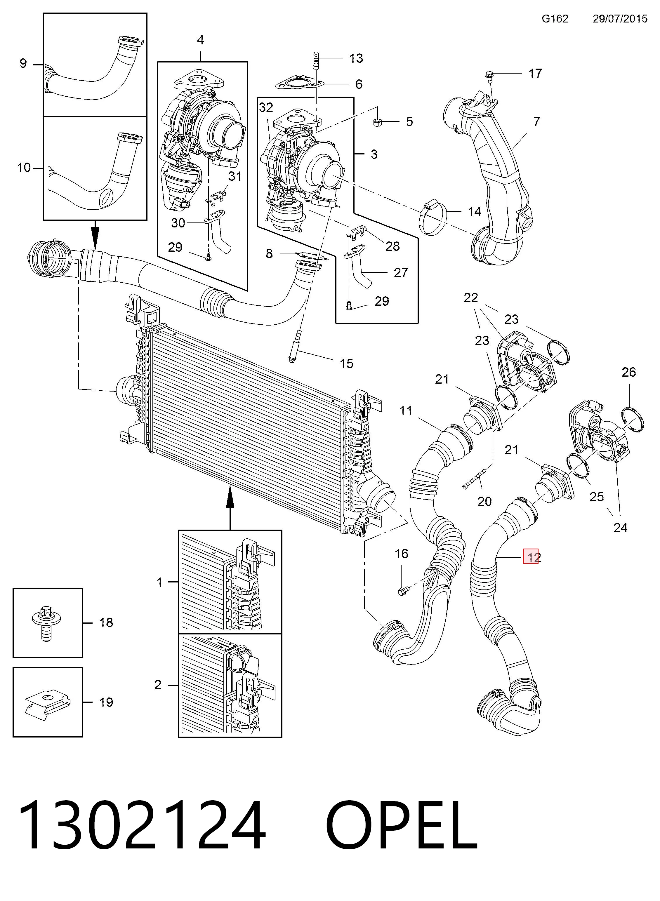 1302124 Opel Manguera del intercooler