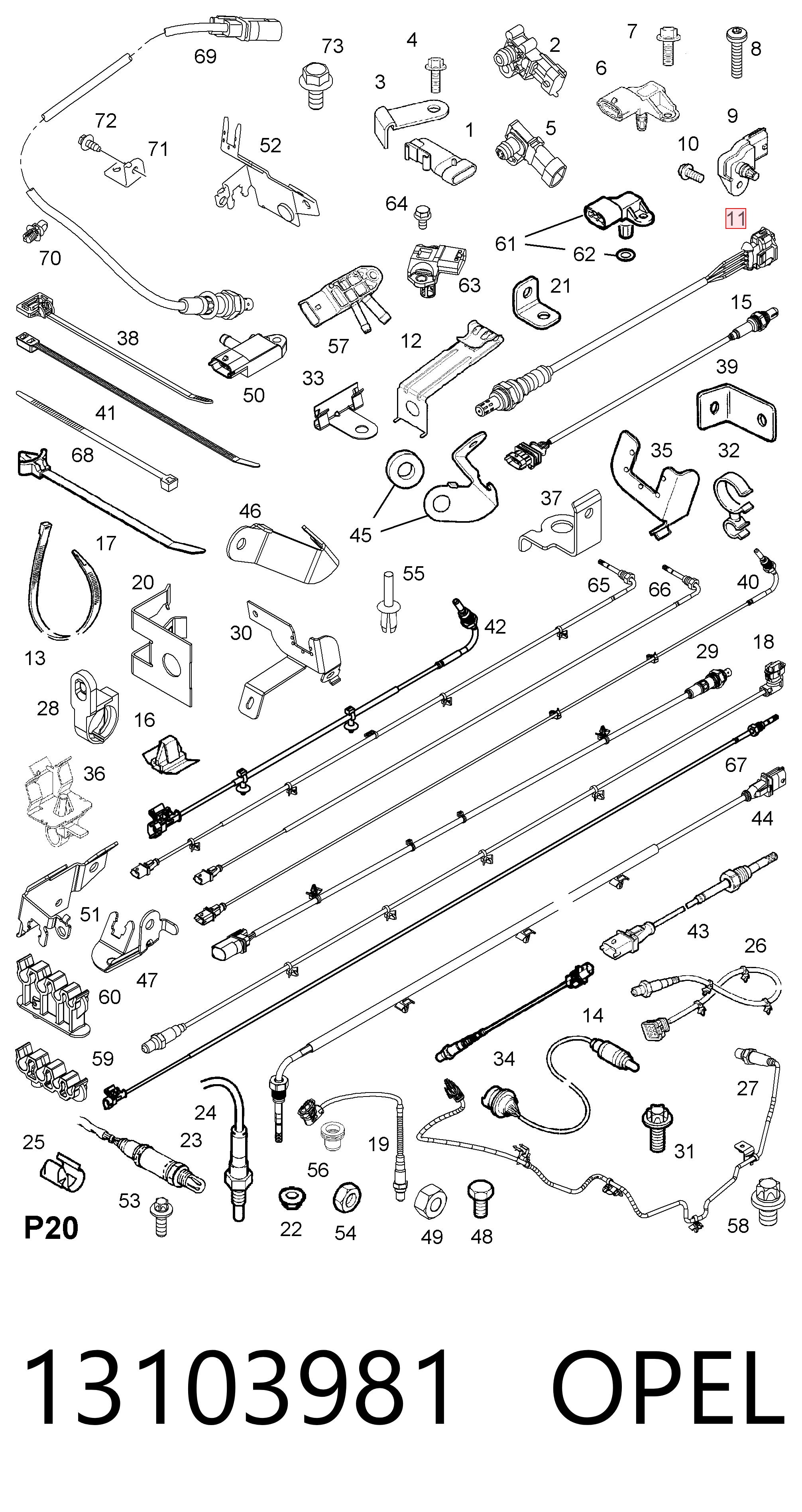 13103981 Opel Sonda lambda de oxígeno posterior al catalizador