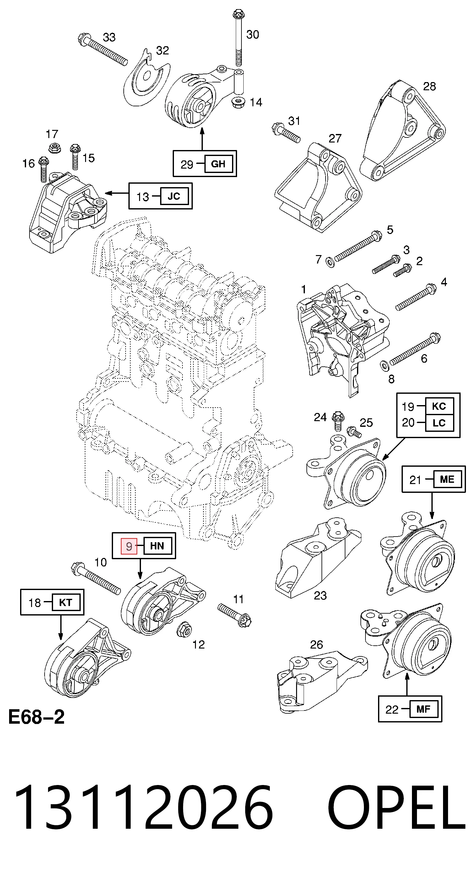 Soporte delantero del motor 13112026 OPEL