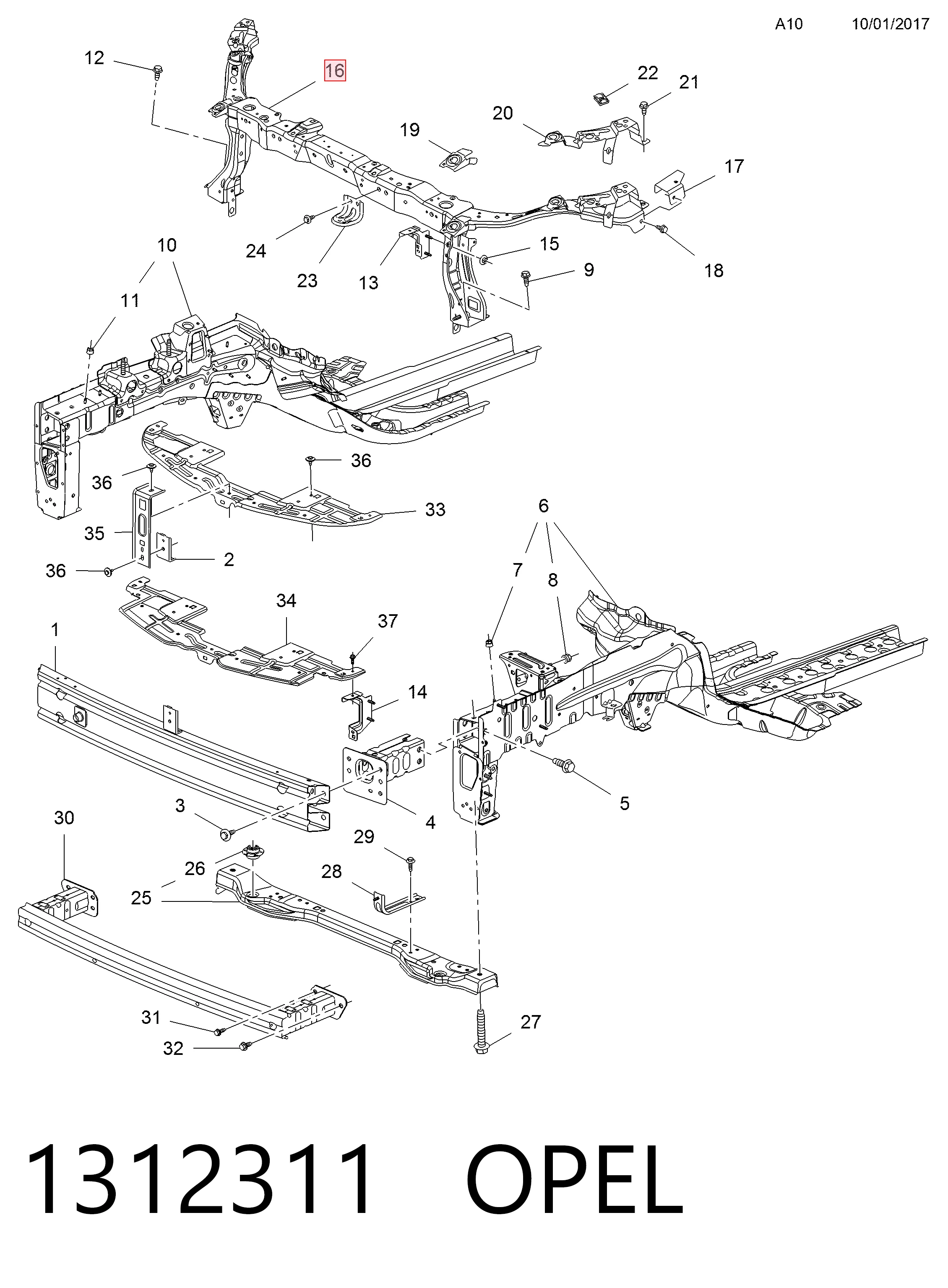 Soporte de radiador completo (panel de montaje para foco) para Opel Mokka I J13