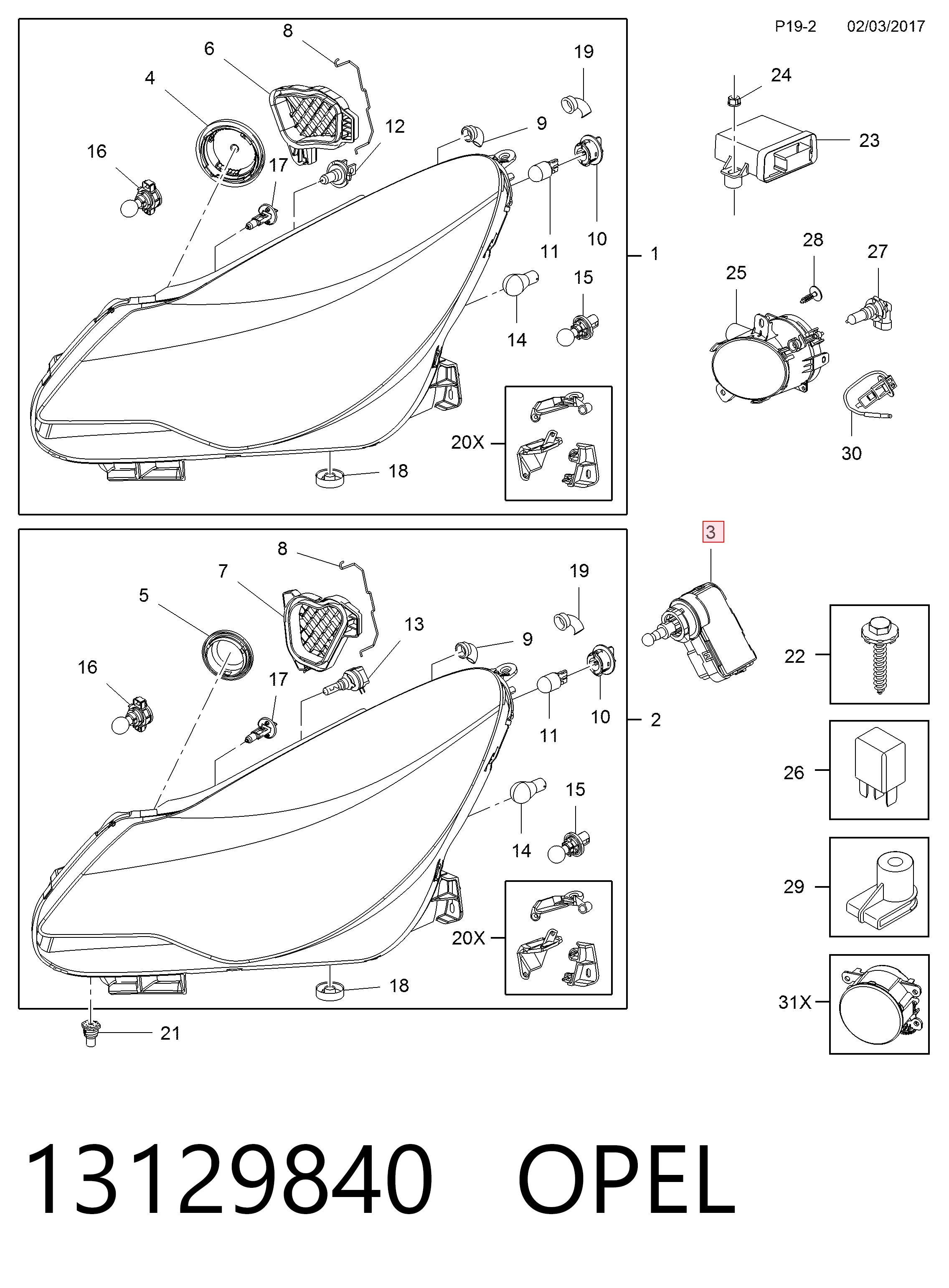 Elemento de regulación del alcance de faros Opel Corsa  (S07)