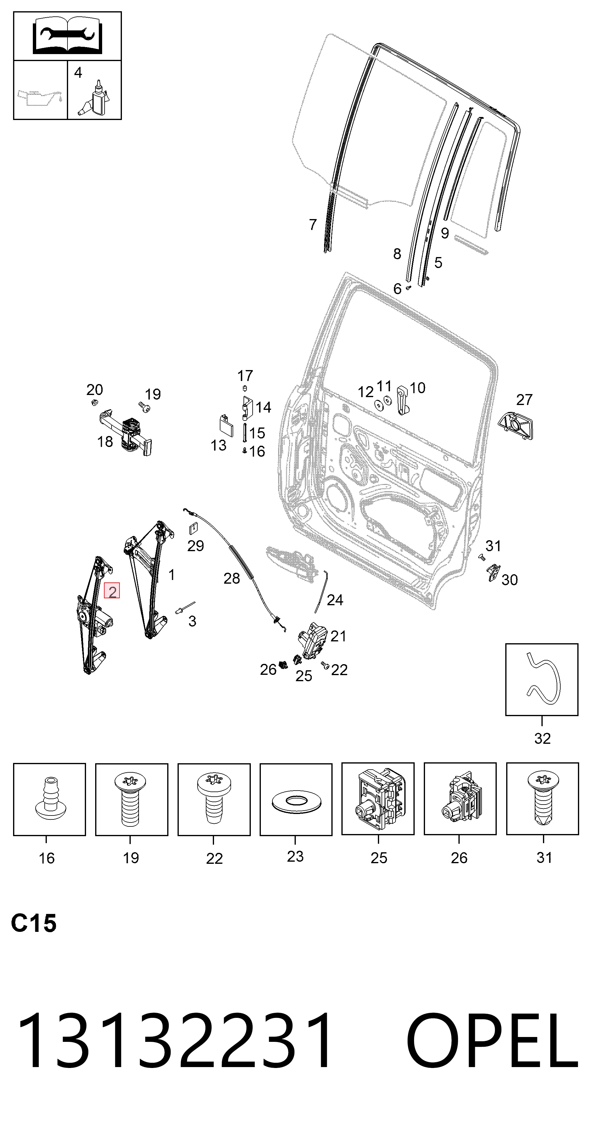 13132231 Opel Mecanismo de elevalunas de la puerta trasera izquierda