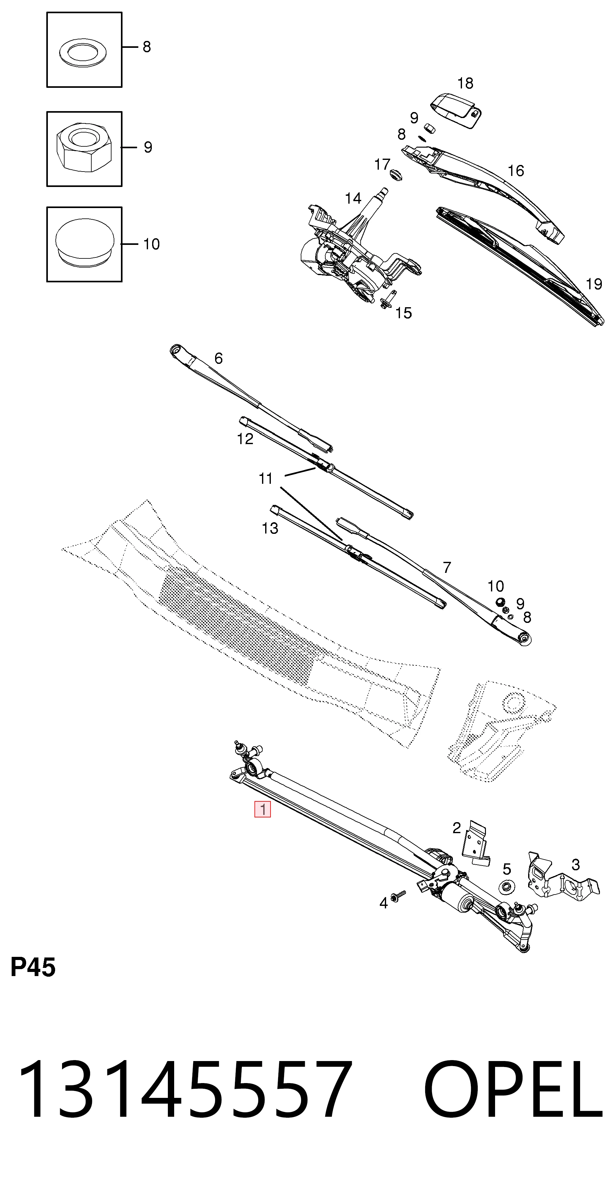 Comprar Trapezio del limpiaparabrisas Opel Zafira  A05 a bajo precio
