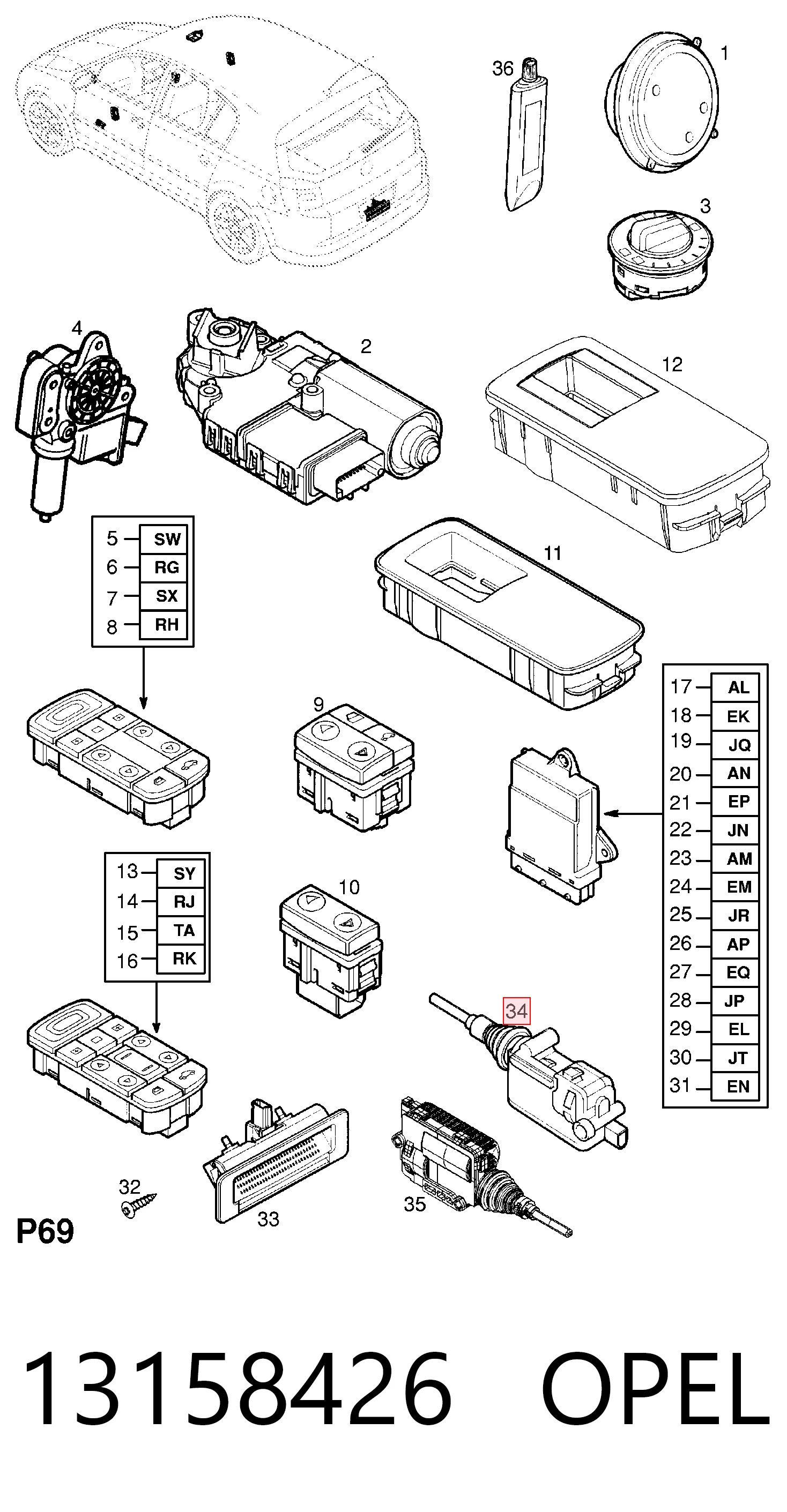 13158426 Opel Motor apertura de tapa combustible