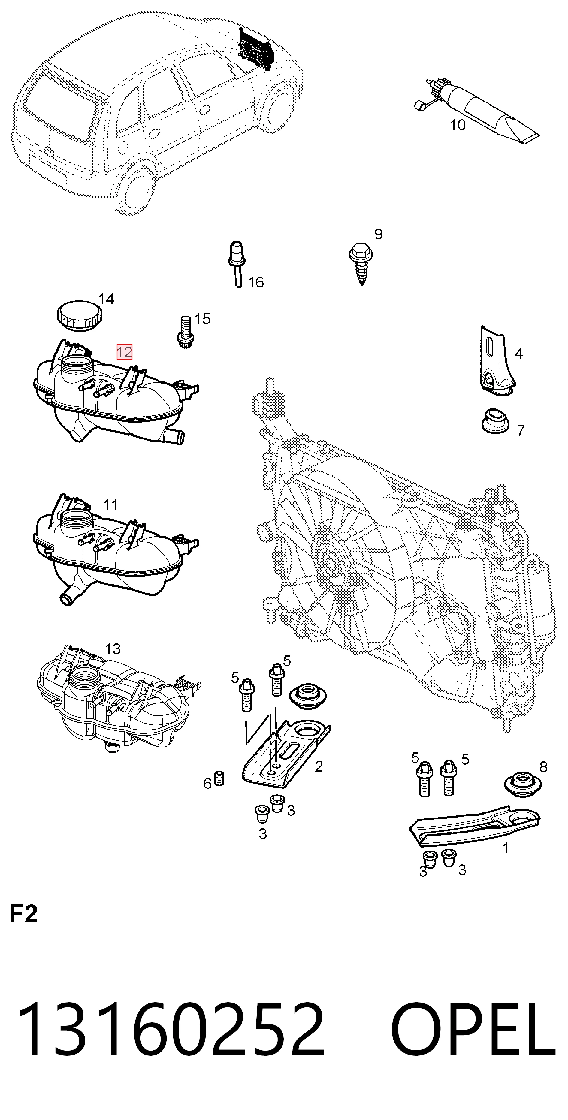 13160252 Opel Depósito de expansión