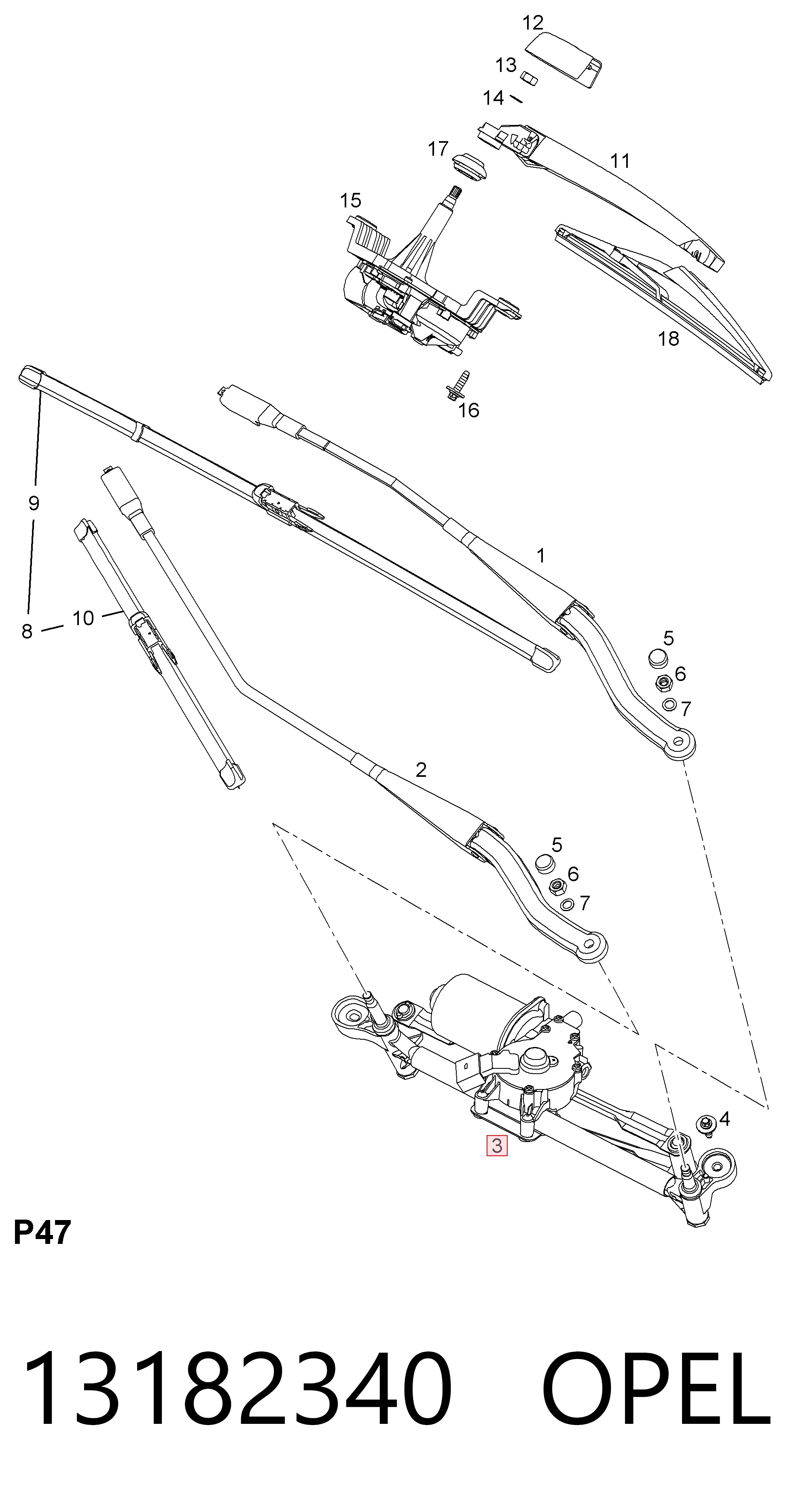 Trapezio del limpiaparabrisas Opel Corsa  (S07)